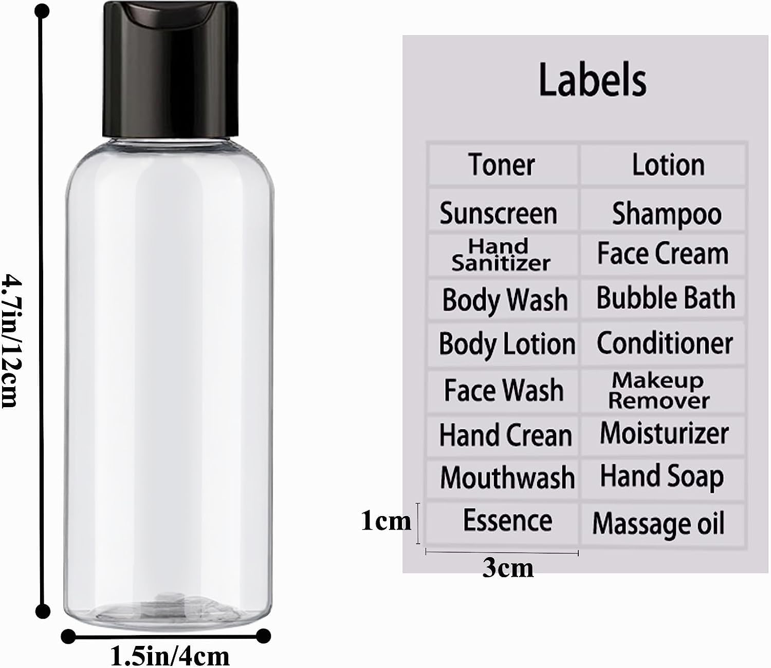 5 Pack 3.4 oz TSA Approved Leakproof Travel Bottles - Empty Plastic Toiletry Containers with Labels for Shampoo, Lotion & Cosmetics | Perfect for Airplane Carry-On, Vacation & Gym Essentials