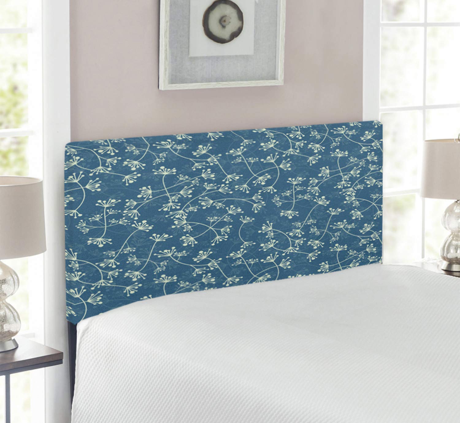 Ambesonne Floral Headboard - Nature Inspired Twiggy Plants & Petals Spring Design, Upholstered Decorative Metal Bed Headboard with Memory Foam, Twin Size, Pale Green Slate Blue - Perfect for Bedroom Decor, Guest Rooms & Cozy Home Makeovers