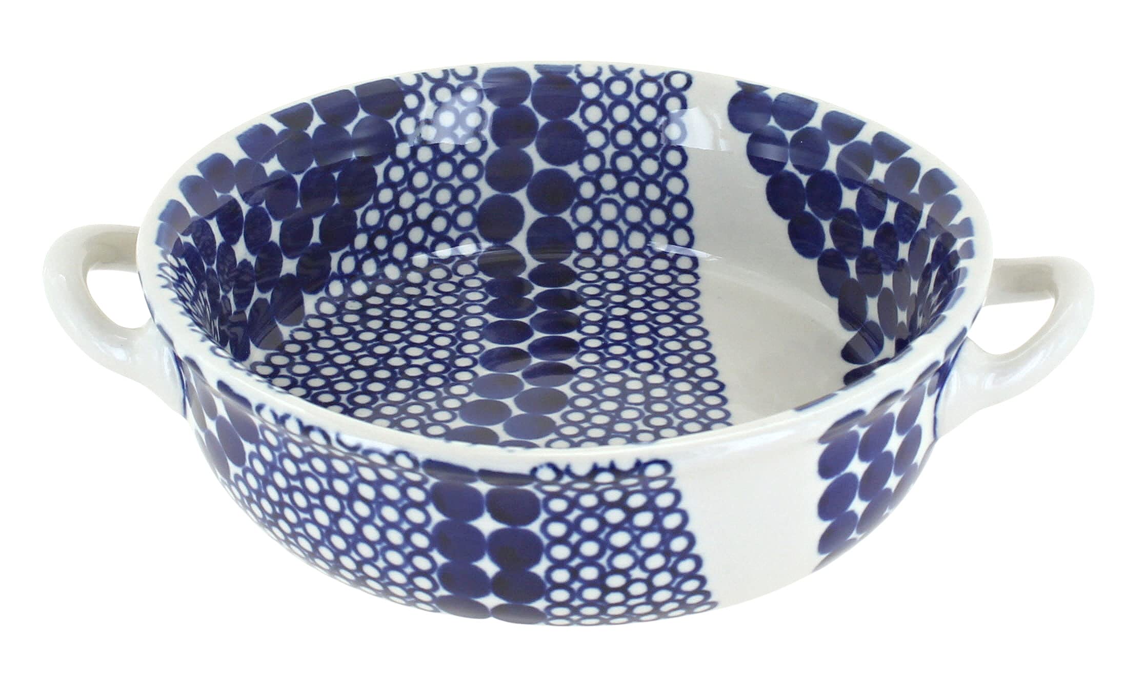 Handmade Blue Rose Polish Pottery Zara Small Baker with Handles - Perfect for Baking, Serving & Home Decor