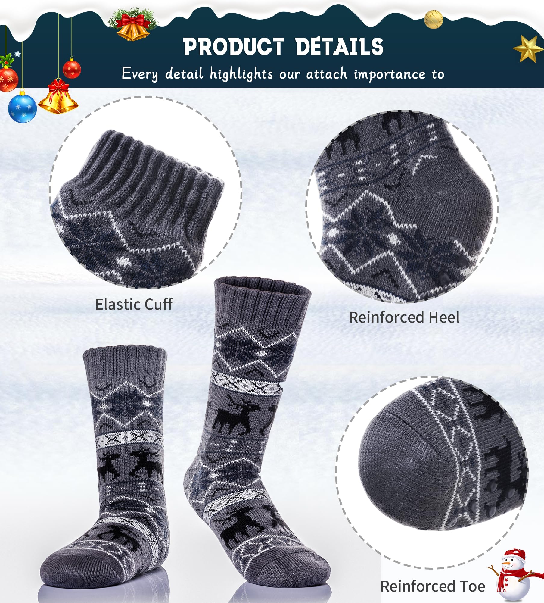 Men's Fleece Lined Thick Winter Slipper Socks - Cozy Non-Slip Fuzzy Home & Sleeping Socks for Cold Weather - Perfect for Indoor Comfort, Lounging and Relaxation at Home
