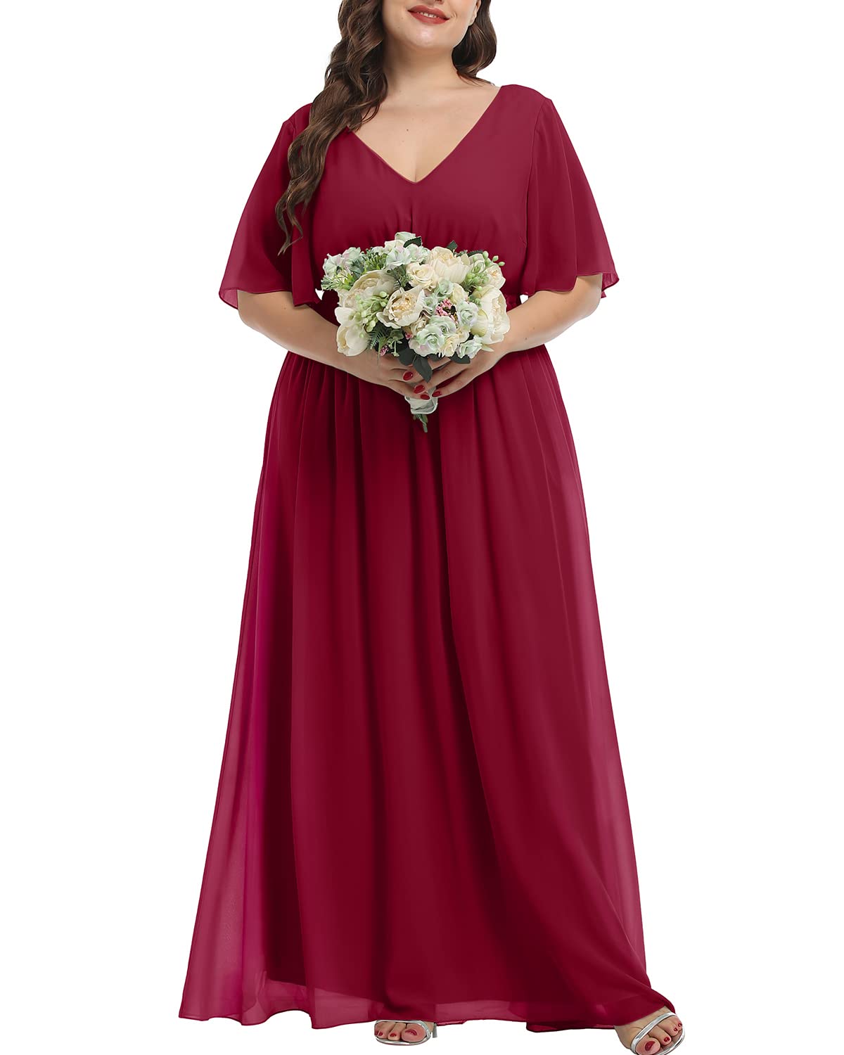 Elegant Plus Size Chiffon Maxi Dress for Women - Wedding Guest & Bridesmaid Formal Gown - Perfect for Evening Parties, Prom, and Special Occasions