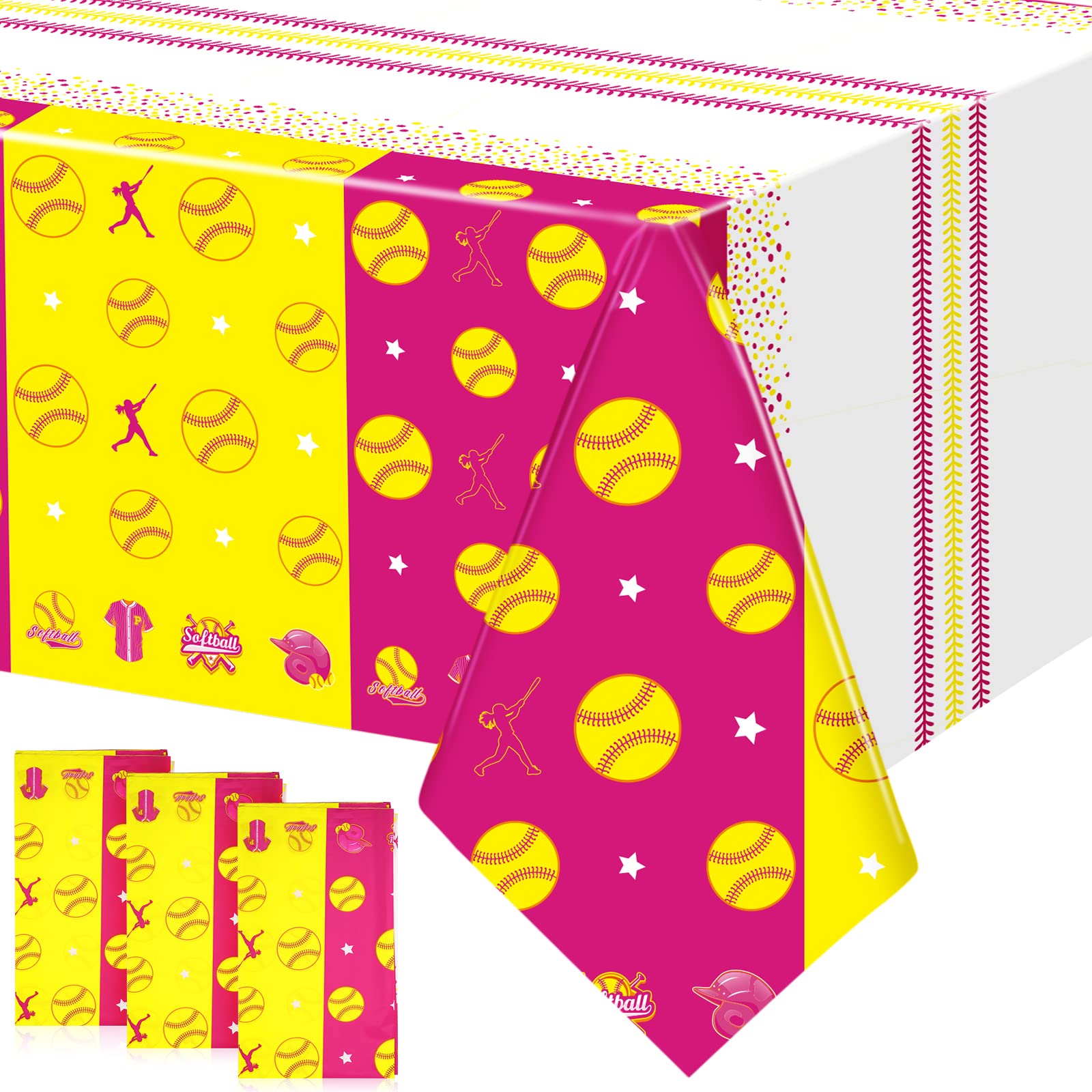 Rumia 3-Piece Softball Tablecloth Set - Large Disposable Plastic Table Covers for Sports Themed Parties, Birthday Decorations - Perfect for Baseball Games, Team Banquets & Outdoor Events