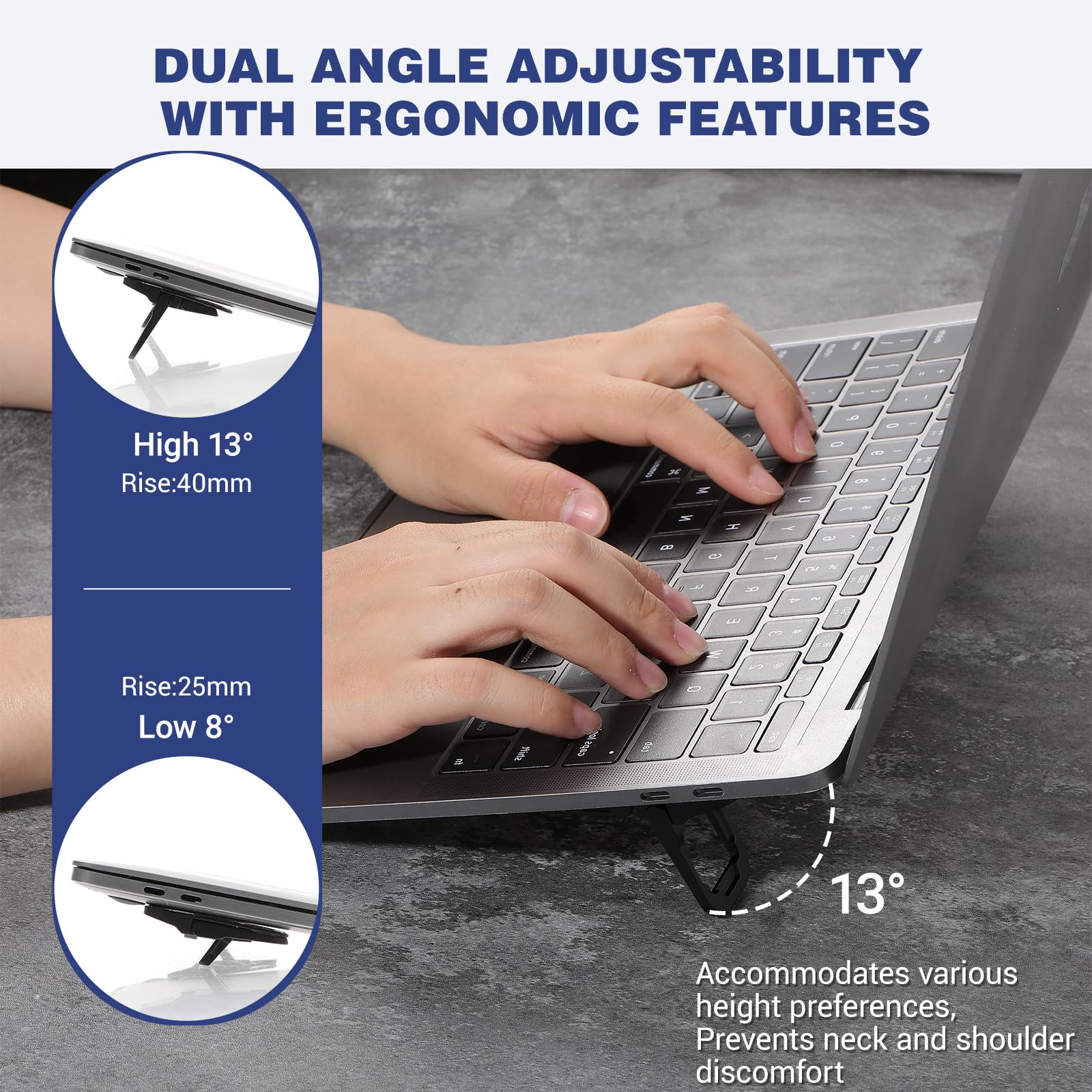 2pcs Adjustable Foldable Keyboard Stand for Laptop & Computer - Dual Tilt Angle, Portable & Self-Adhesive Desk Riser - Perfect for Office, Home & Travel Workspaces (Black)