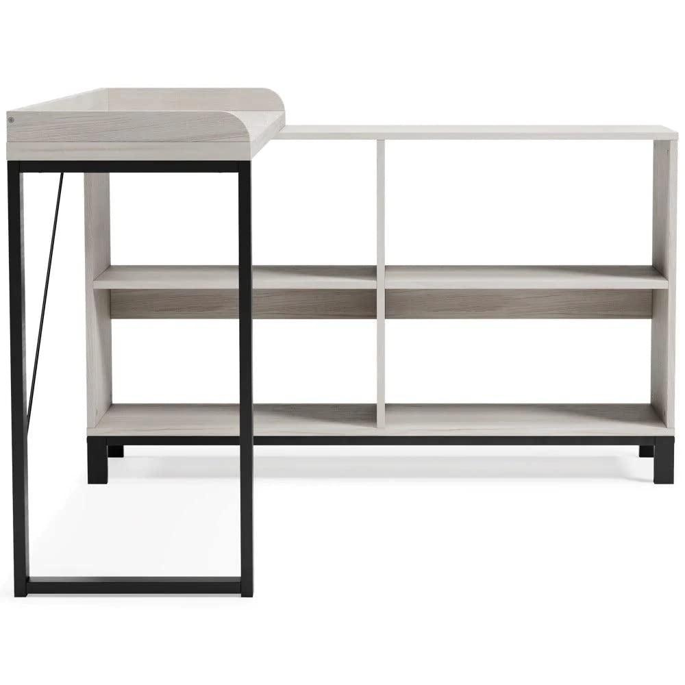 Signature Design by Ashley Bayflynn Modern L-Shaped Computer Desk - White & Black Home Office Furniture for Small Spaces & Gaming Setups