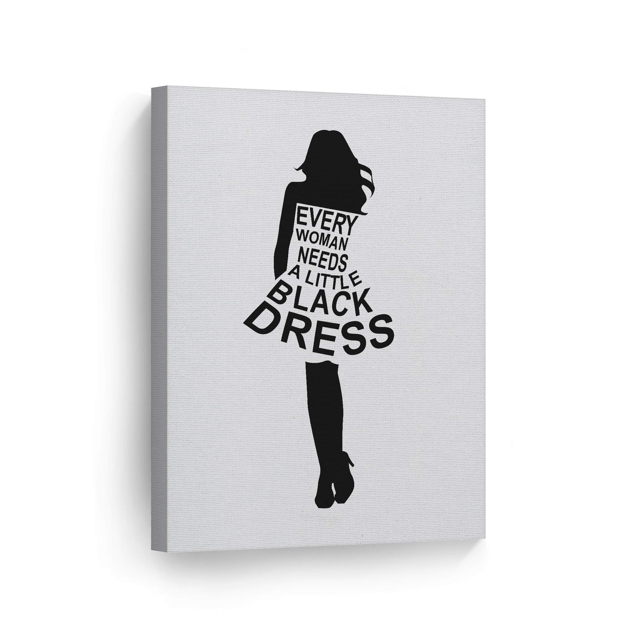 Every Woman Needs a Little Black Dress - Black & White Typography Glam Fashion Canvas Wall Art - Ready to Hang 40x30 - Perfect for Girls Room, Women's Dorm, Bedroom & Living Room Decor