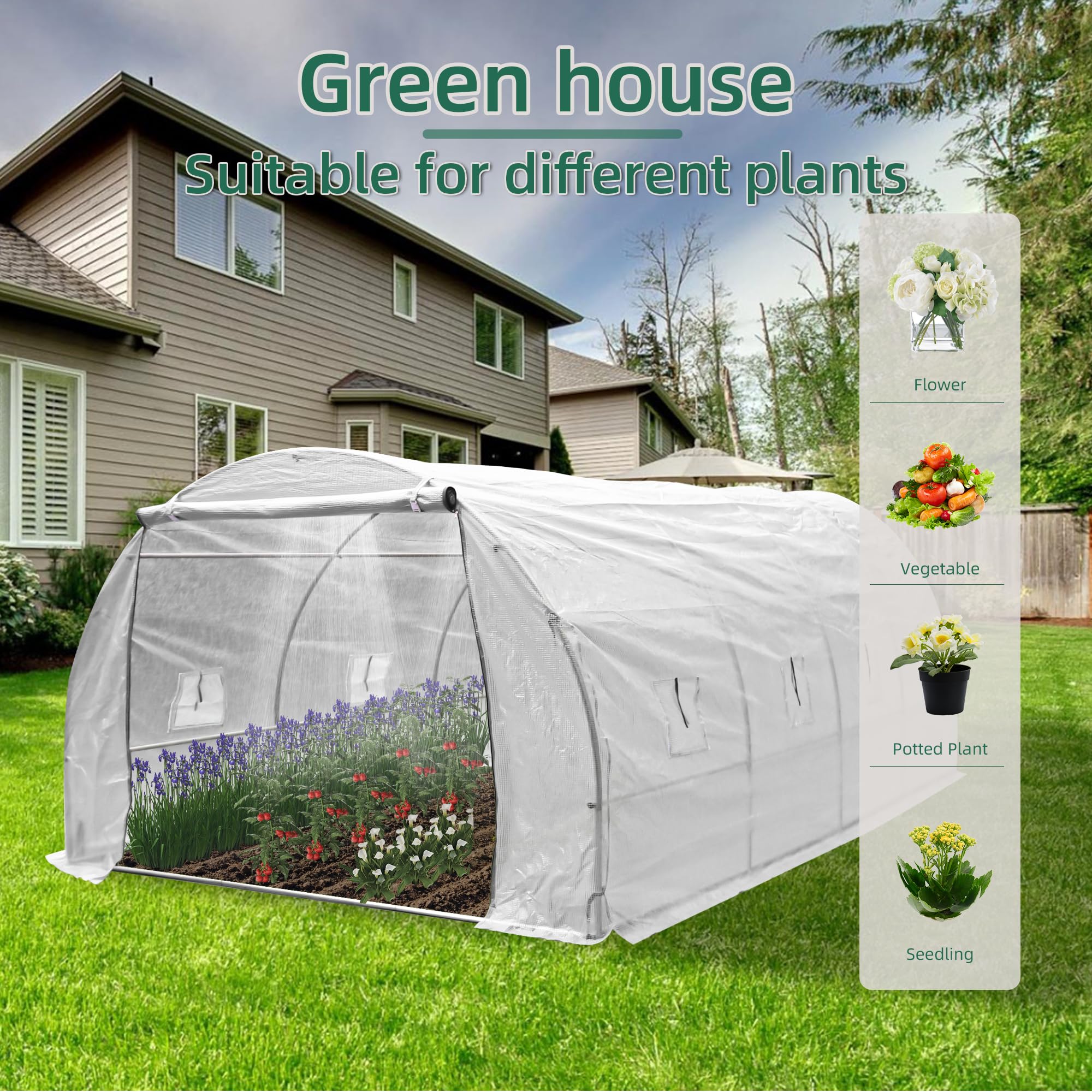 13x8x6.5FT Walk-in Greenhouse for Outdoor Gardening - Large High Tunnel PE Cover Greenhouse with Portable Irrigation System - Perfect for Growing Vegetables, Flowers & Herbs in Backyard or Patio