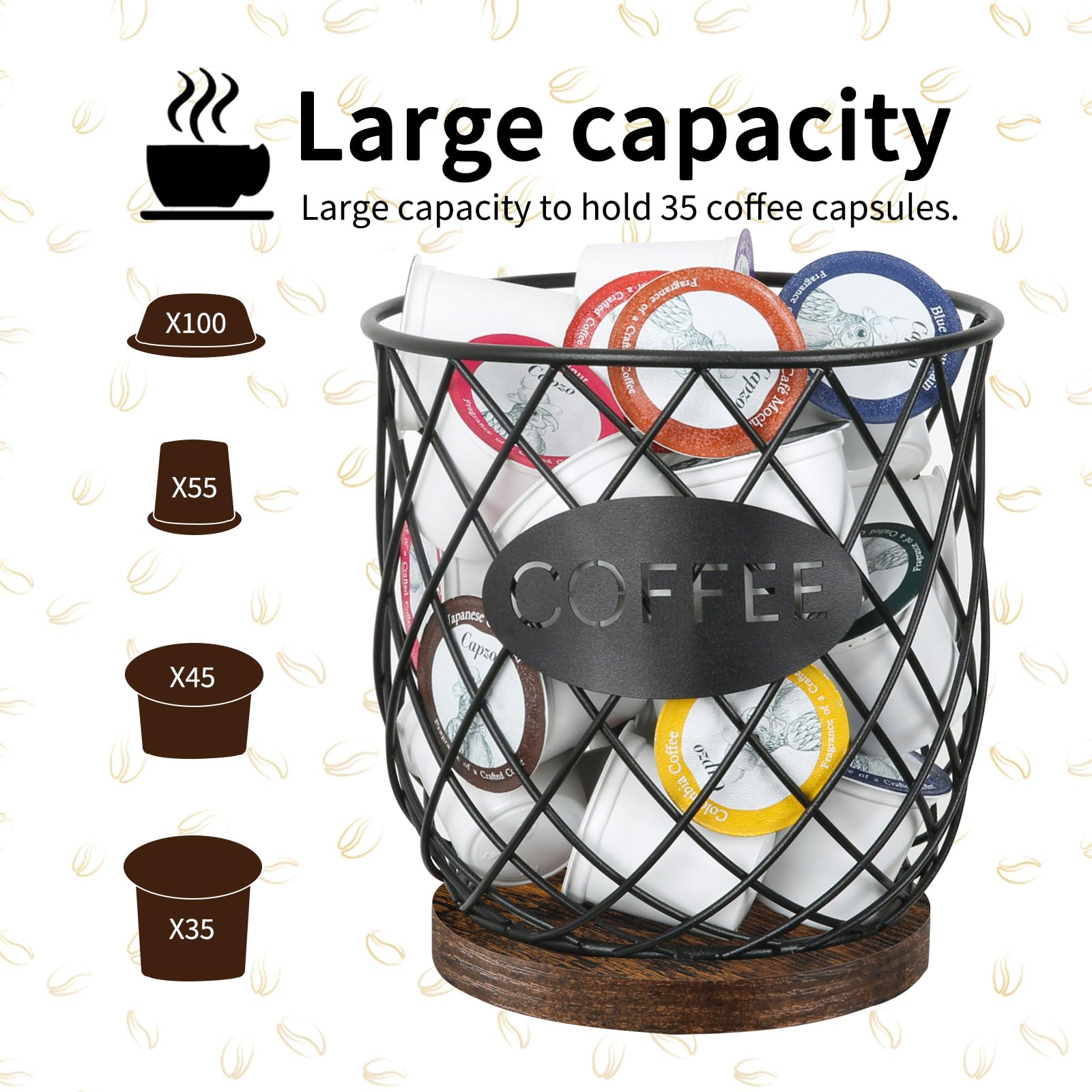 YINMIT Large Capacity K Cup Holder Organizer - Sturdy Coffee Pod Storage Basket for Keurig K-Cups (Holds 35 Pods) - Perfect for Kitchen Counter & Office Desktop Organization (Circular Grid Design) - Ideal for Coffee Lovers & Office Break Rooms