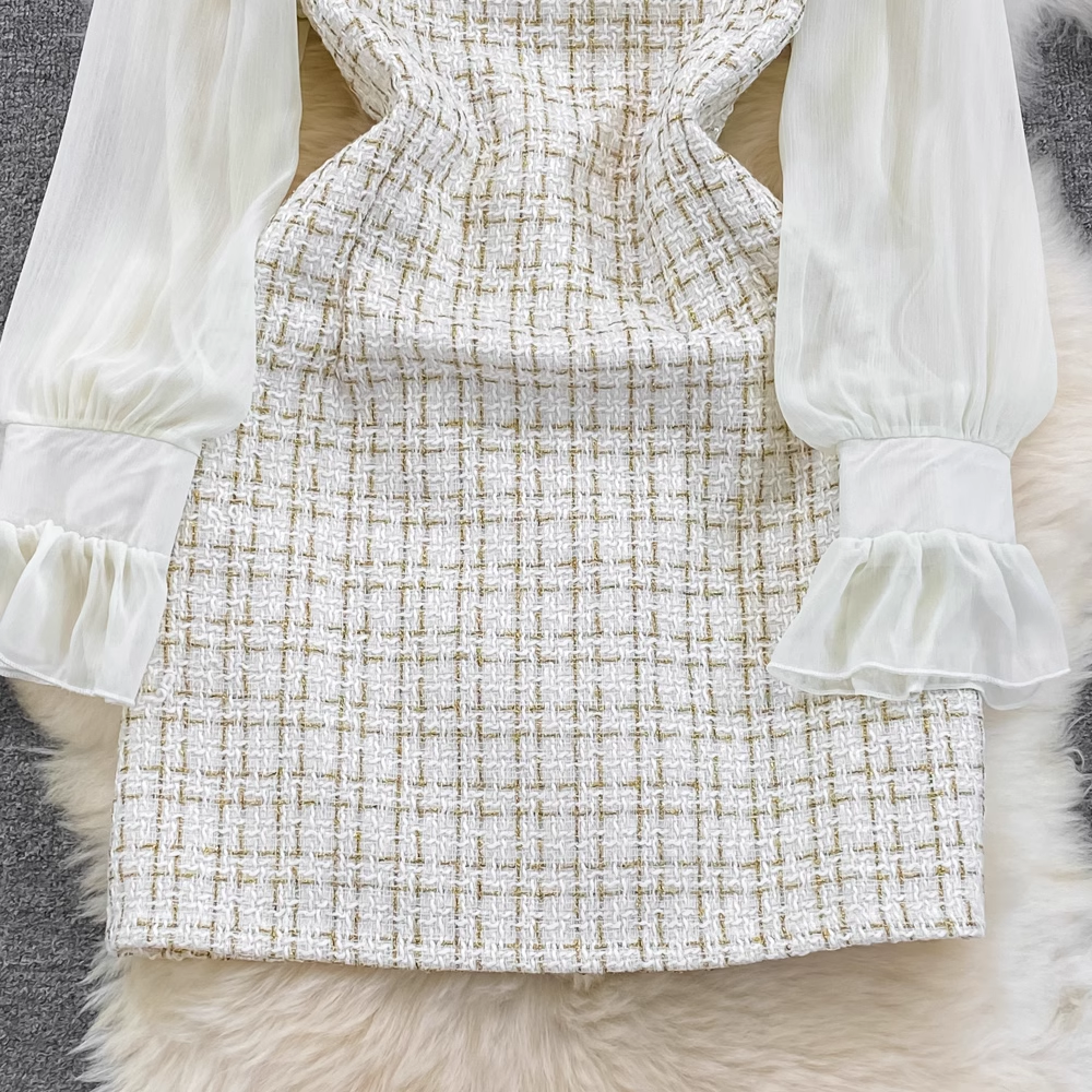 Elegant Autumn Chiffon Long Sleeve A-Line Short Dress 1609 - Perfect for Fall Weddings, Date Nights & Office Wear