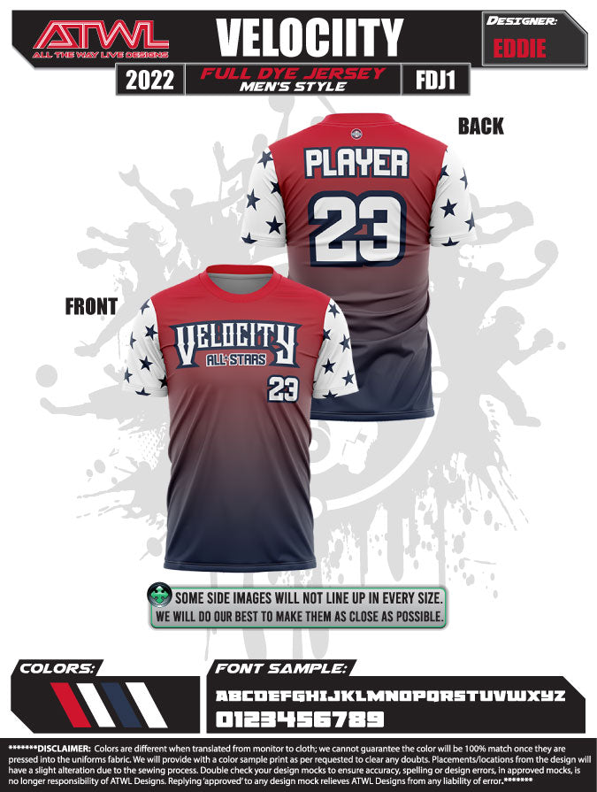 Brandon Velocity All Stars Men's Full Dye Replica Jersey – Authentic Basketball Uniform for Fans & Players – Perfect for Games, Training & Fan Events