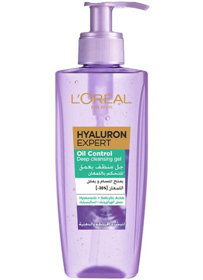 L'Oreal Hyaluron Expert Oil Deep Cleansing Gel - Hydrating Facial Cleanser with Hyaluronic Acid for Dry & Sensitive Skin | Gentle Makeup Remover & Daily Face Wash for Soft, Glowing Skin | Perfect for Morning & Night Skincare Routine