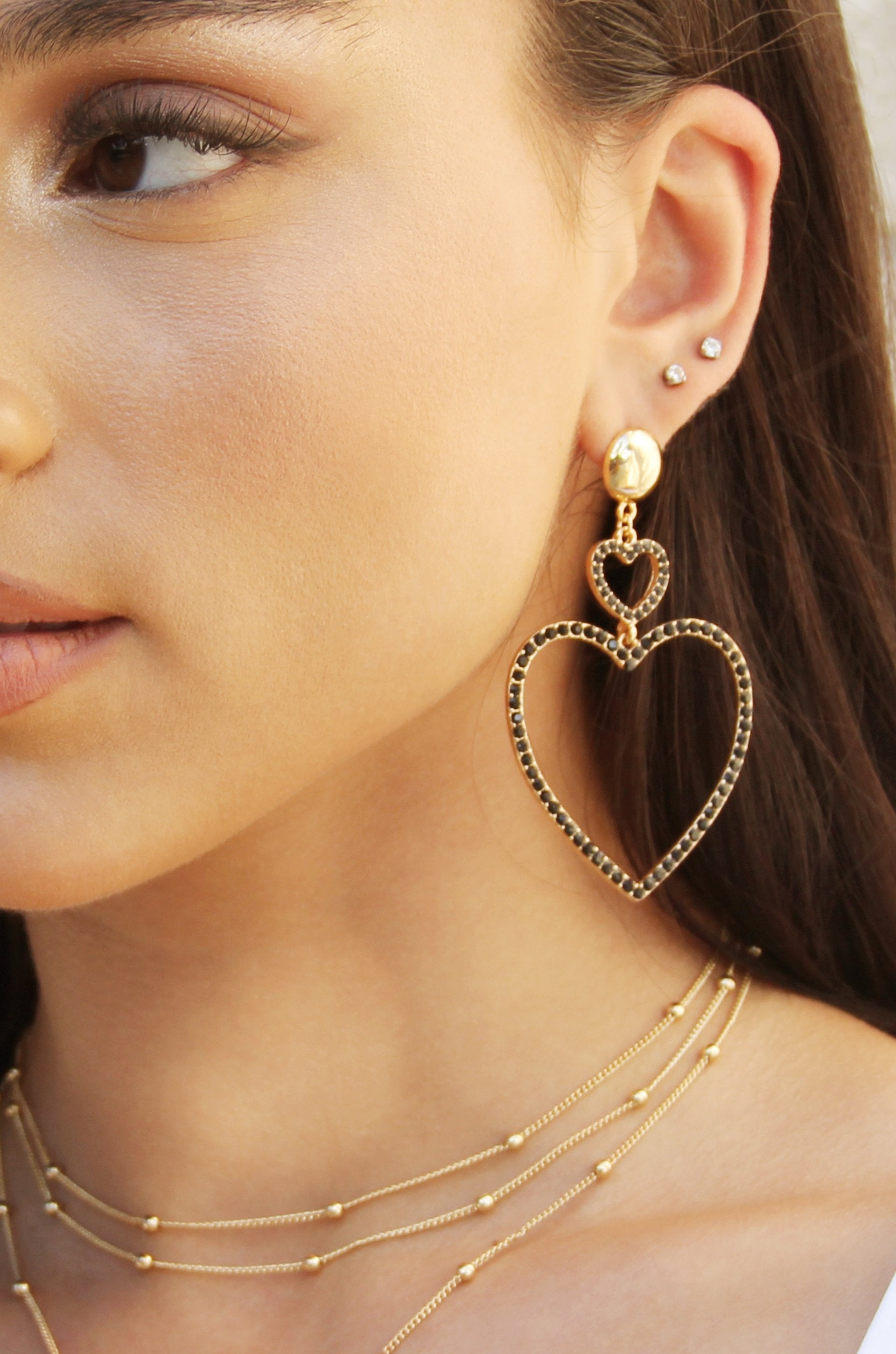 Double Heart Crystal Drop Earrings for Women - Elegant Dangling Ear Jewelry for Date Night, Wedding & Special Occasions
