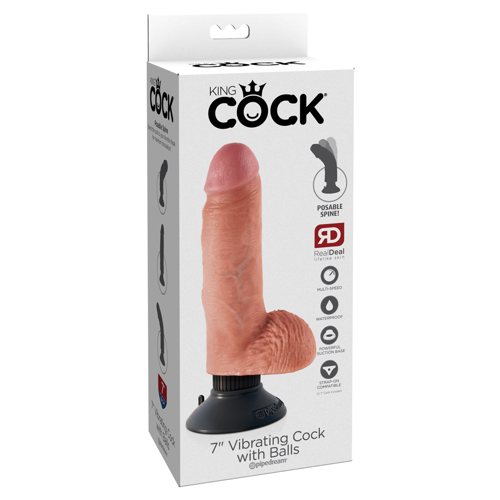 King Cock 7 Inch Realistic Vibrating Dildo with Balls - Lifelike Adult Toy for Solo Play & Couples Pleasure, Perfect for BDSM, Roleplay & Spicing Up Your Sex Life