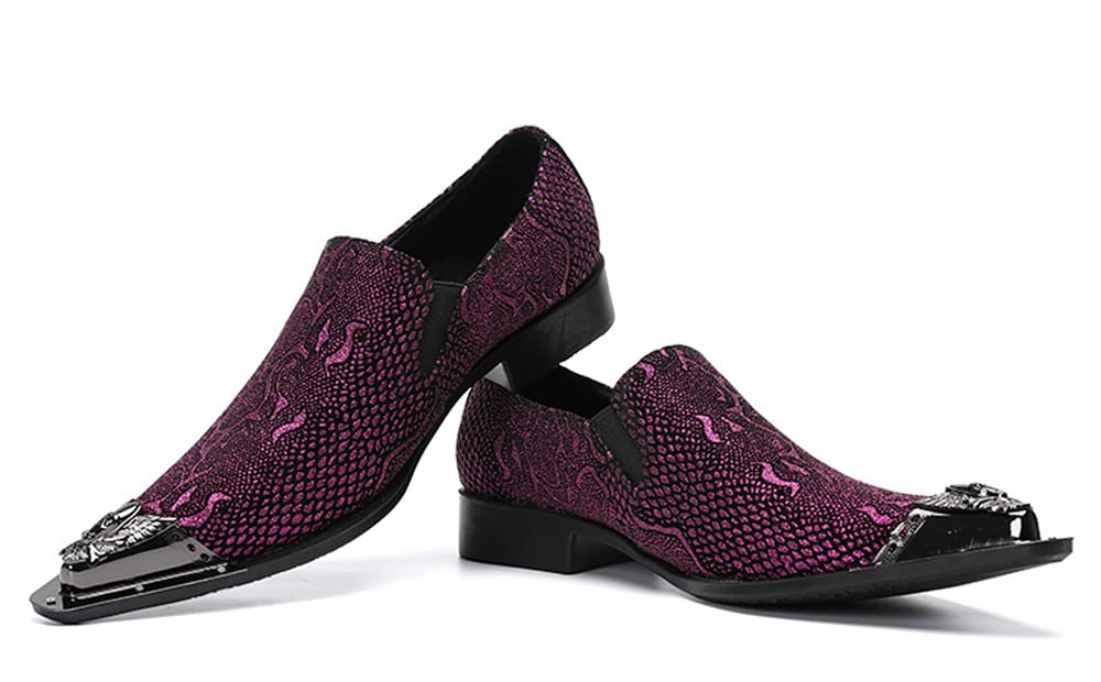Santimon Men's Smoking Loafers - Slip On Dress Shoes with Allover Snake Print, Pointed Metal Toe for Wedding & Formal Occasions - Comfortable Casual Shoes for Office, Parties & Special Events