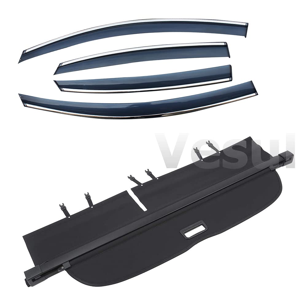 Vesul Retractable Cargo Cover Compatible with Nissan Murano 2015-2023 - Car Trunk Security & Privacy Cover, Window Wind Deflector, Chrome Trim Rain Guard Vent Visor Shield | Perfect for Road Trips, Grocery Hauling & Vehicle Protection