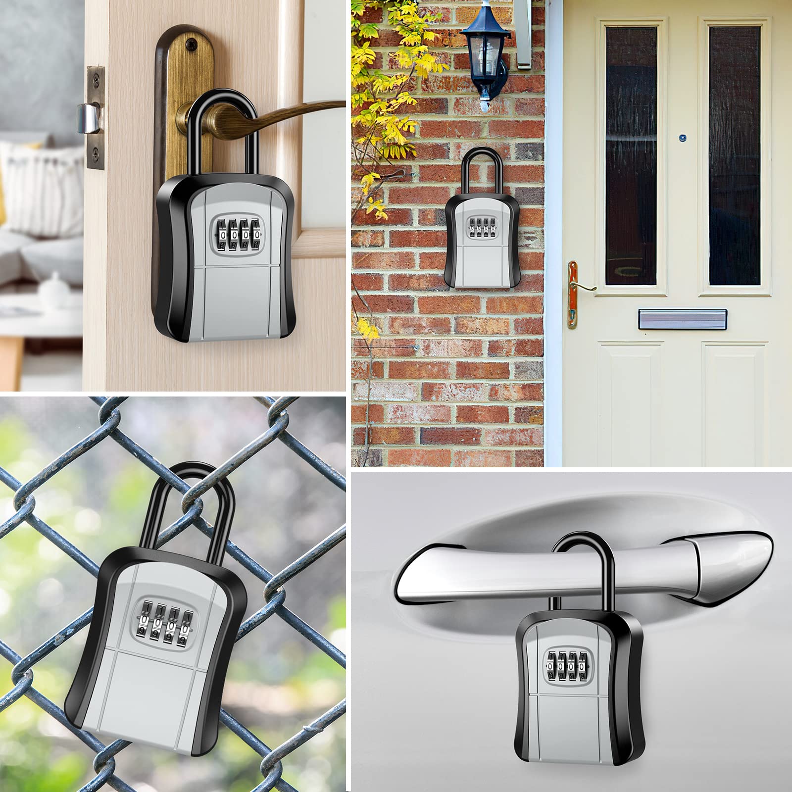 AMIR Key Lock Box for Outdoor Use - 4-Digit Combination Security Lock Box for House Keys, Wall Mounted Portable Storage Safe for Home, Realtors & Garage Spare Keys - Perfect for Vacation Rentals, Airbnb Hosts & Property Management