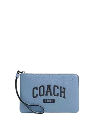 Coach Corner Zip Wristlet Crossbody Bag with Varsity Leather Trim - Stylish Wristlet Wallet for Women, Perfect for Parties, Shopping & Everyday Use