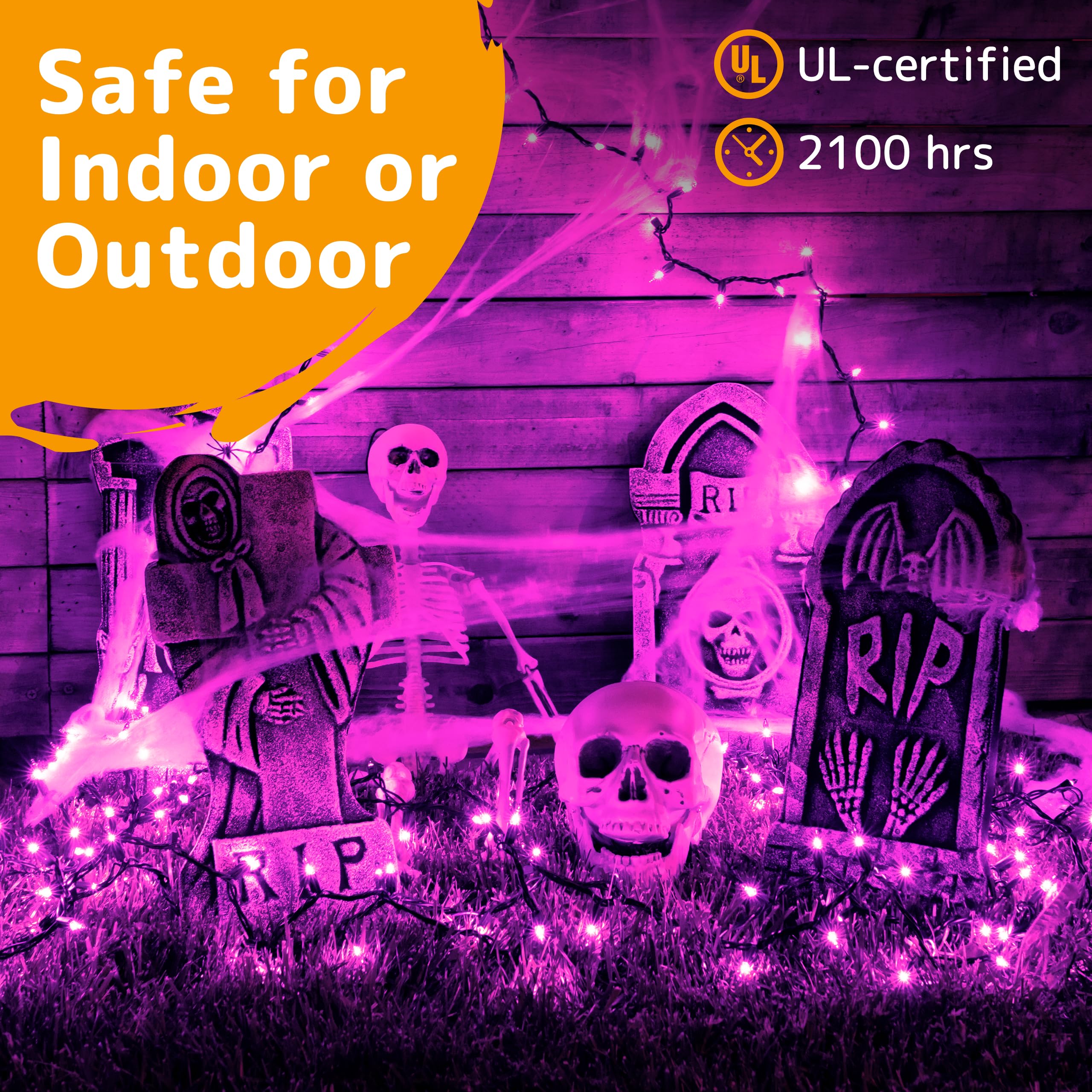 Purple Halloween String Lights - 20ft 100 LED for Party & Mardi Gras Decor