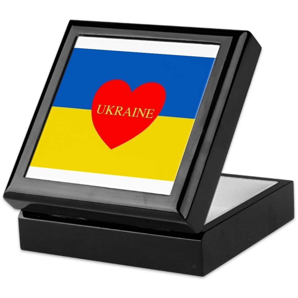 Ukrainian Flag Keepsake Box - Handcrafted Hardwood Jewelry Storage with Velvet Lining - Perfect for Jewelry, Mementos & Patriotic Home Decor