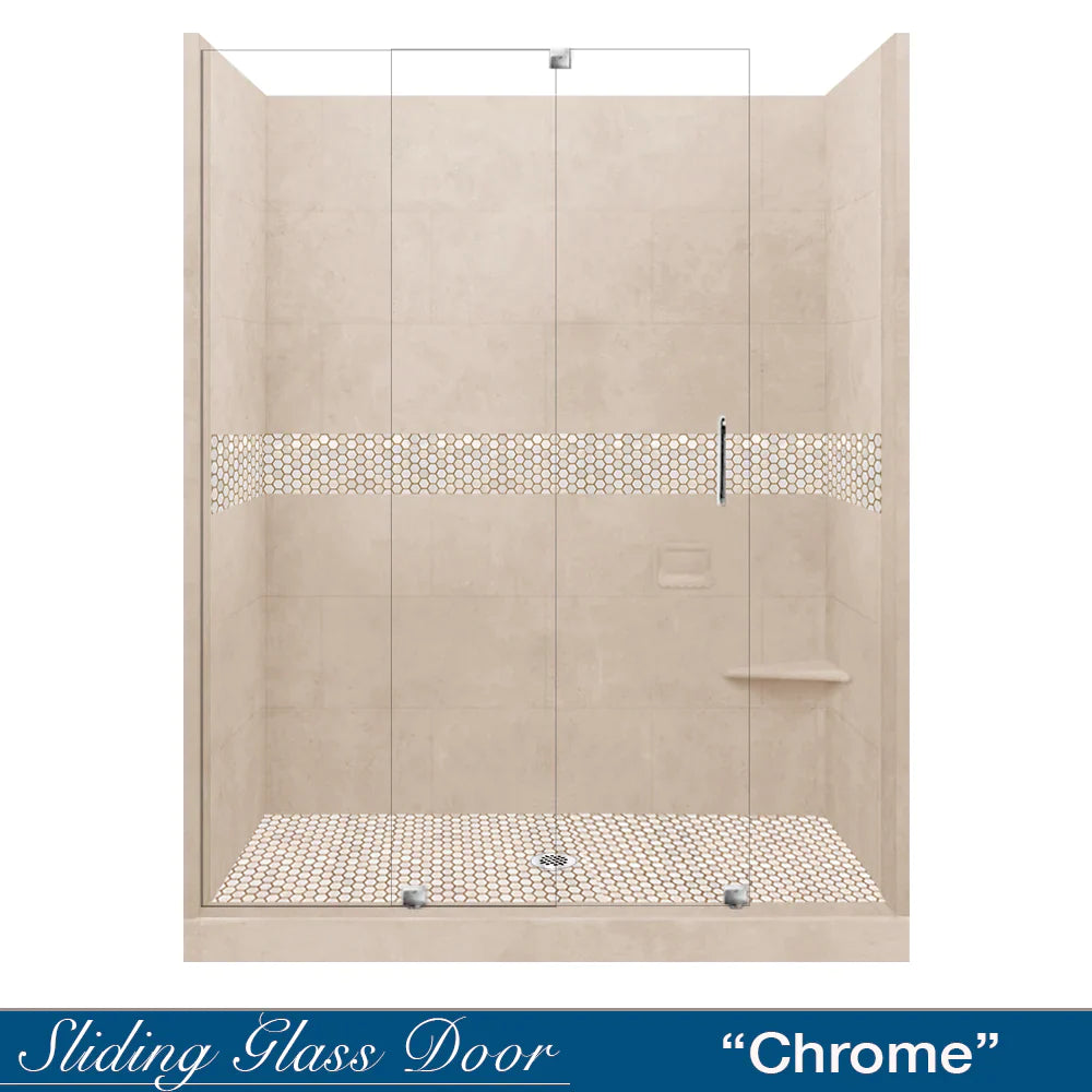 60 Alcove Desert Sand Sistine Stone & Honey Hex Mosaic Tile Accent - DIY Shower Remodel Kit with Free Shampoo Niche | Bathroom Wall & Floor Tile for Shower Backsplash, Bathroom Renovation, and Home Decor