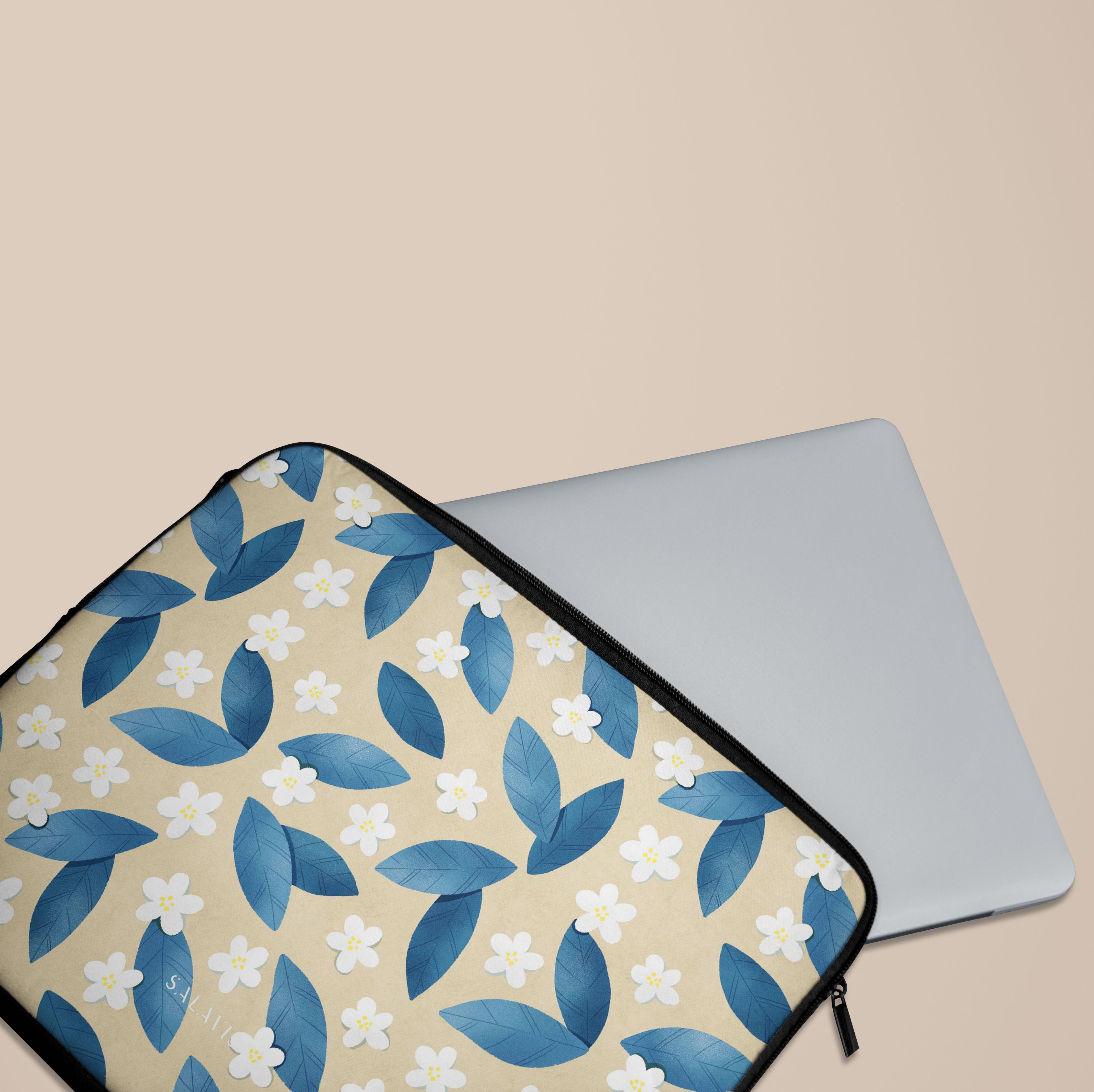 Premium Blue Leafs Laptop Sleeve Case - Lightweight & Protective Cover for MacBook, Dell, HP (13-15.6 Inch) - Perfect for Work, Travel & School Accessories