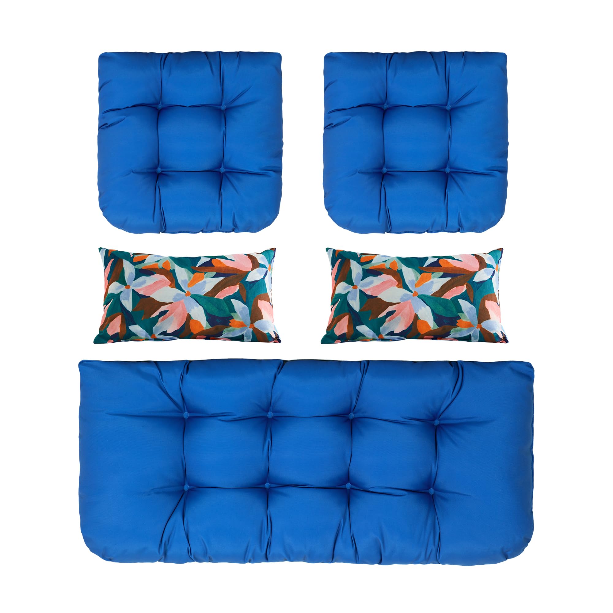 **ARTPLAN All-Weather Outdoor Cushions Set of 5 – Waterproof Loveseat & Bench Cushions with Tufted Design for Patio, Garden, and Poolside Furniture – Perfect for Relaxing Outdoors**