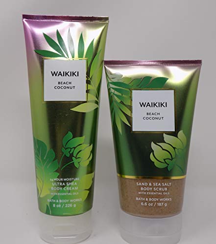 2021 New Waikiki Beach Coconut 2-Piece Gift Set - 6.6oz Exfoliating Sand & Sea Salt Body Scrub & 8oz Ultra Hydrating Shea Body Cream | Spa Day & Tropical Vacation Skincare