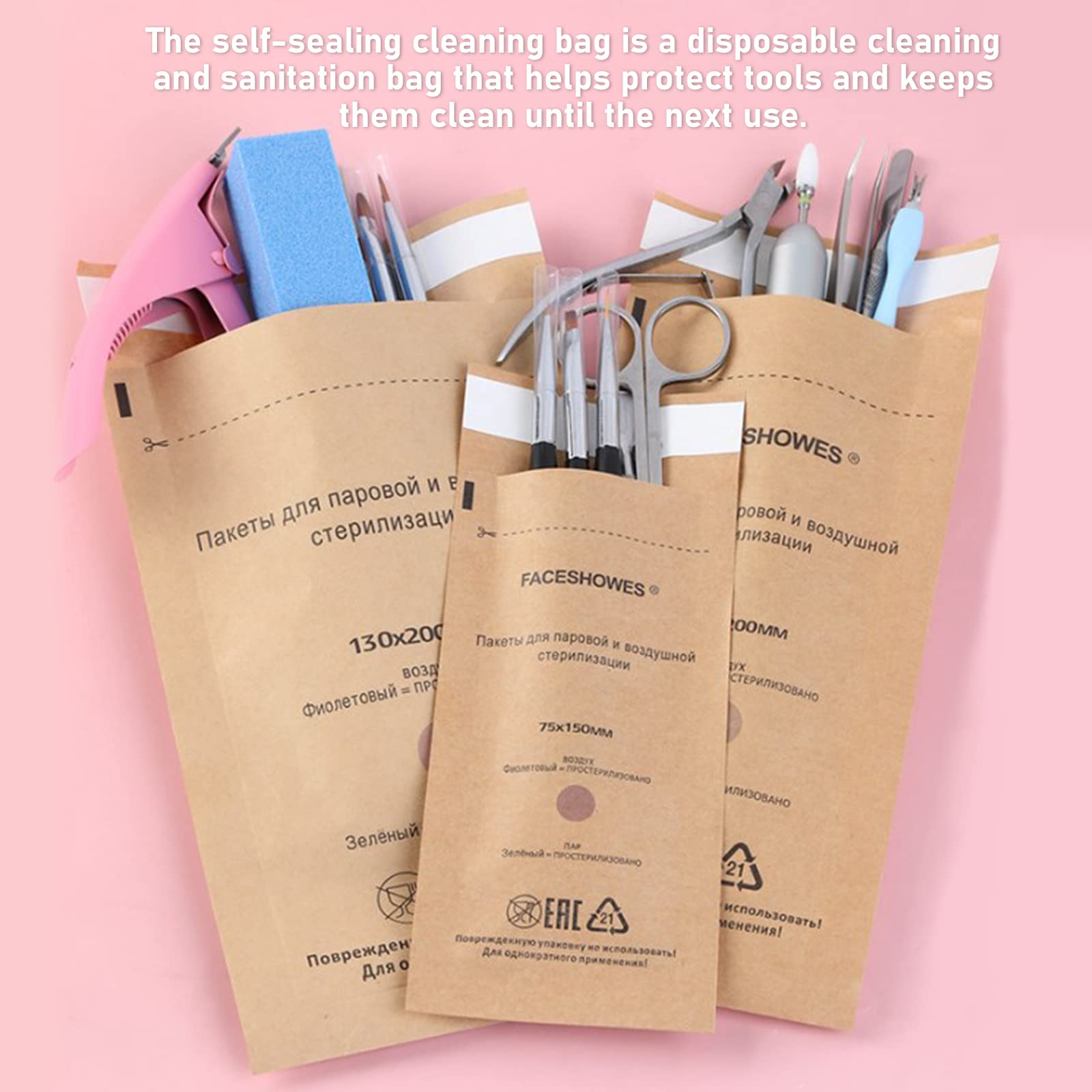 Disposable Sterile Self-Sealing Cleaning Pouches - 100Pcs Dental Tool & Nail Art Supply Bags (3.9x7.9 Inch/100x200mm) | Hygienic Storage for Dental Instruments, Nail Accessories & Beauty Tools | Perfect for Salons, Clinics & Home Use