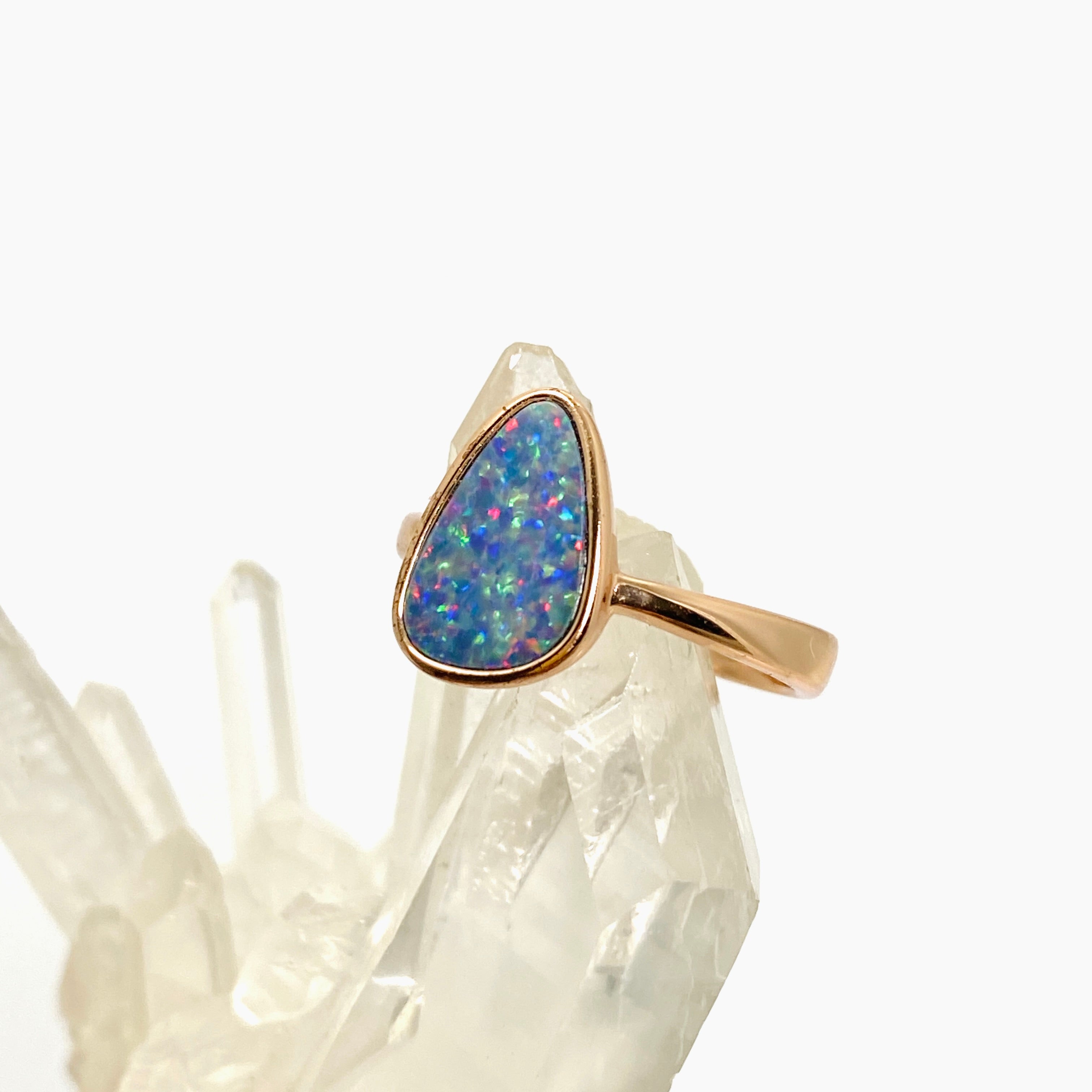 Opal Doublet Coober Pedy Freeform Cabochon Rose Gold Plated Ring Size 6.75 - Australian Opal Jewelry for Women, Elegant Gift for Birthday, Anniversary & Special Occasions