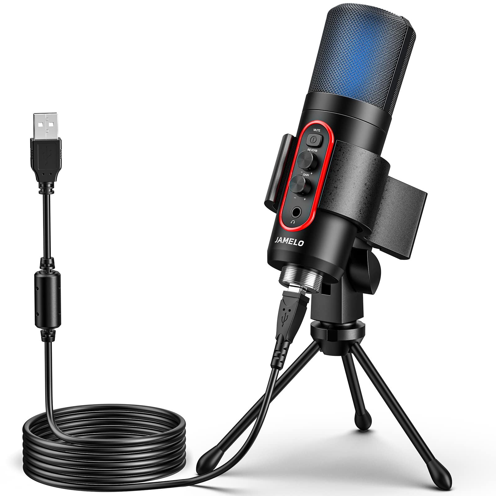 JAMELO USB Microphone - Cardioid Condenser PC Mic with Tripod Stand for Professional Recording | Perfect for Gaming, Streaming, Podcasting, YouTube, Twitch & Voice Over | Compatible with Windows/Mac Laptop & Desktop (Black) | Ideal for Home Studio, Live Broadcast & Online Meetings