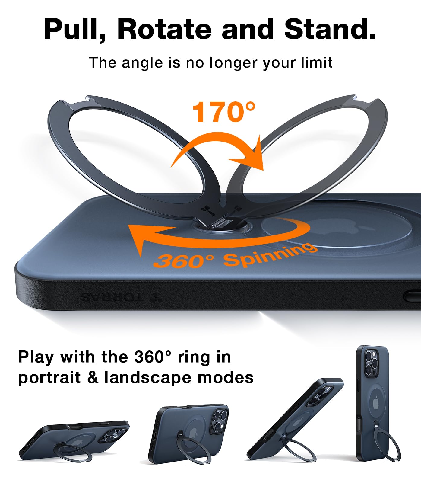 TORRAS Upgraded 360° Rotating Magnetic Stand Case for iPhone 16 Pro Max | Military-Grade Protection | Magsafe Compatible | Built-in Kickstand | 6.9 Inch Black | Perfect for Hands-Free Viewing, Video Calls & Gaming