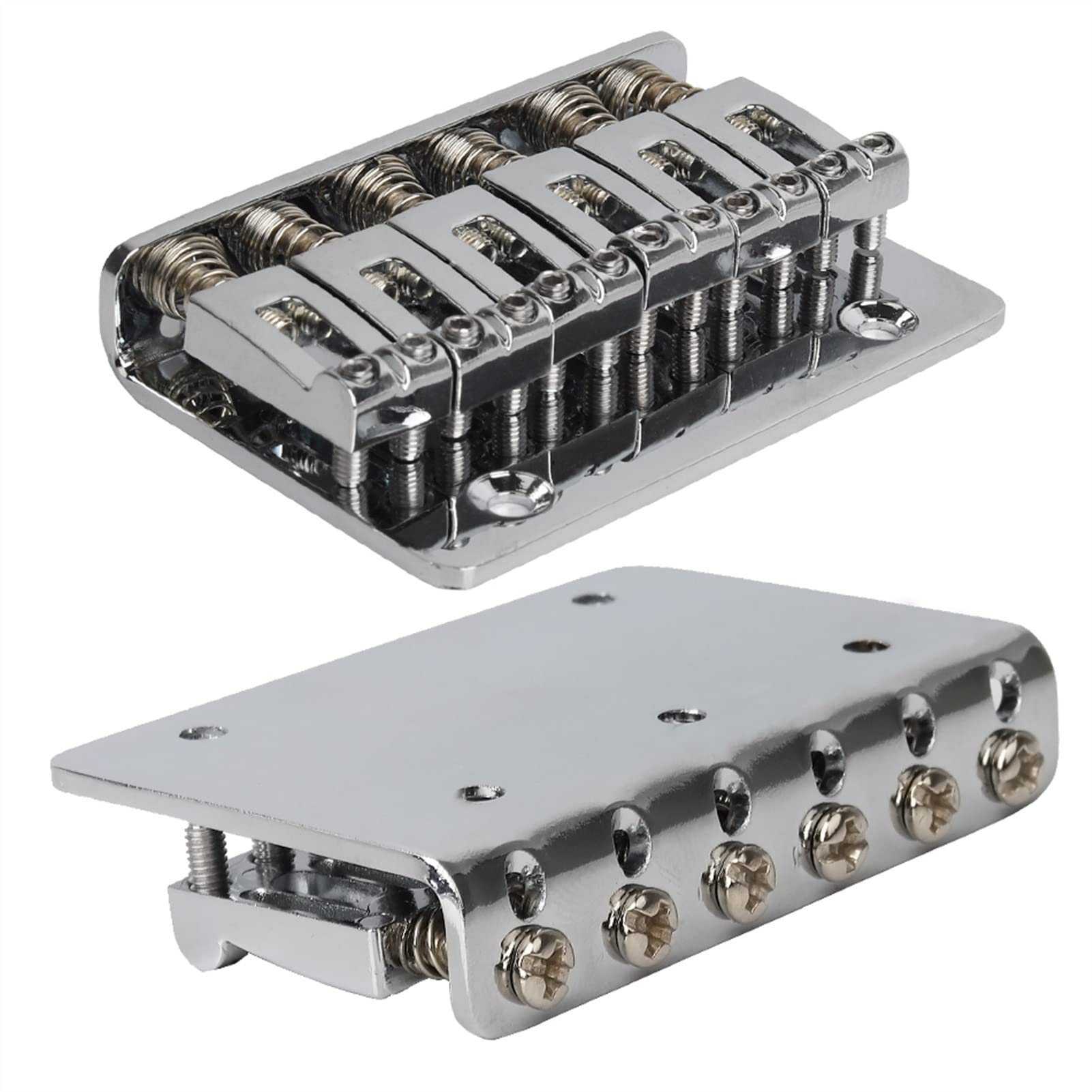 6 String Metal Fixed Hardtail Guitar Bridge - Top Load Electric Guitar Saddle Tailpiece (Silver) | Perfect for Electric Guitar Upgrades & Repairs