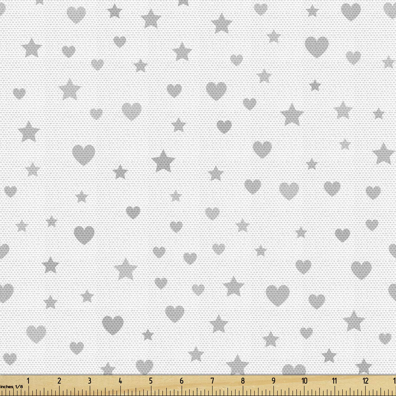 Ambesonne Geometric Fabric by The Yard - Romantic Continuous Hearts & Stars Pattern on Plain Background - 10 Yards Grey & White Upholstery Fabric for Sofa, Curtains, Pillows & Home Decor
