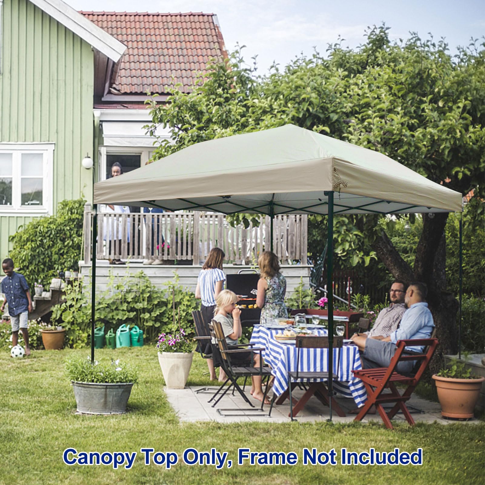 10x10 Canopy Replacement Top - Waterproof Pop Up Tent Cover with Ropes, Silver Coated Sunshade for Outdoor, Garden, Patio & Camping (Beige) | Perfect for Backyard Parties, Beach Trips and Tailgating