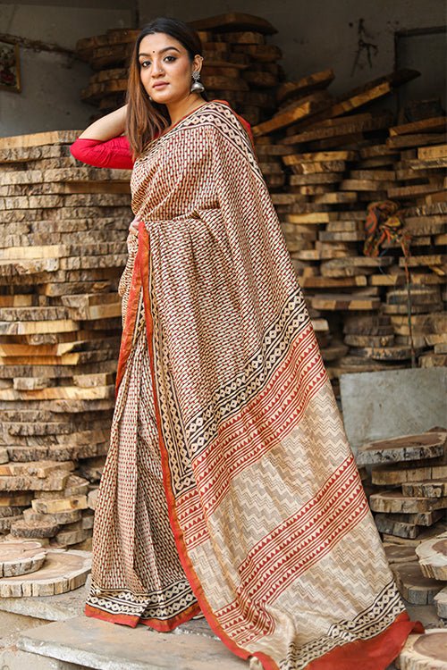 Gavotte Bagru Handblock Print Chanderi Silk Saree – Elegant Indian Traditional Wear for Weddings, Festivals & Special Occasions