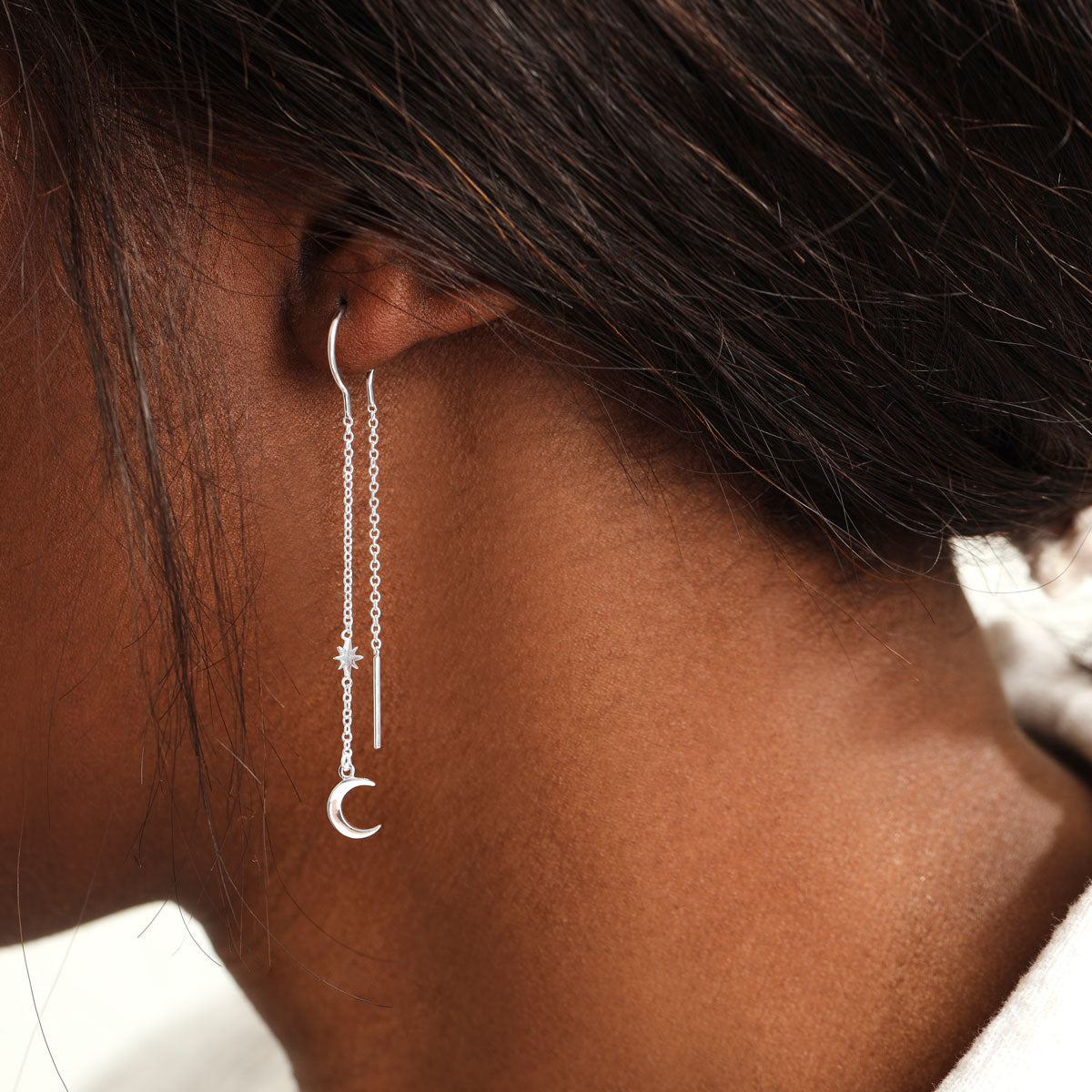 Celestial Moon Threaders - Dainty Gold & Silver Moon Earrings for Women | Perfect for Everyday Wear, Date Nights & Special Occasions