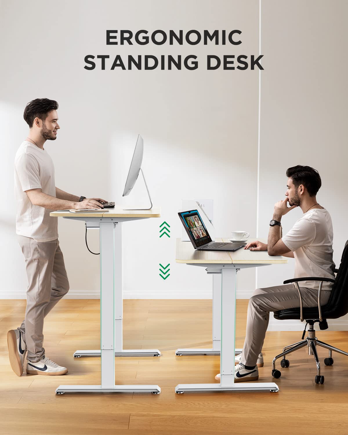 Totnz 48x24 Inches Height Adjustable Electric Standing Desk - Sit Stand Up Home Office Desk with Hook for Ergonomic Workspace | Perfect for Remote Work, Gaming & Study