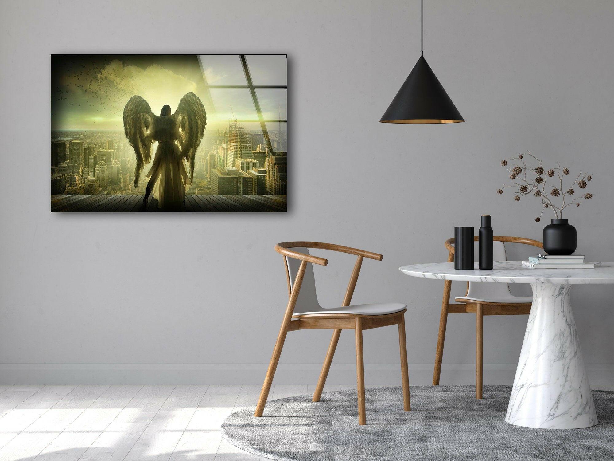 Angel Woman Glass Wall Art - Elegant Handmade Home Decor for Living Room, Bedroom & Office - Perfect Gift for Housewarming, Wedding & Birthday