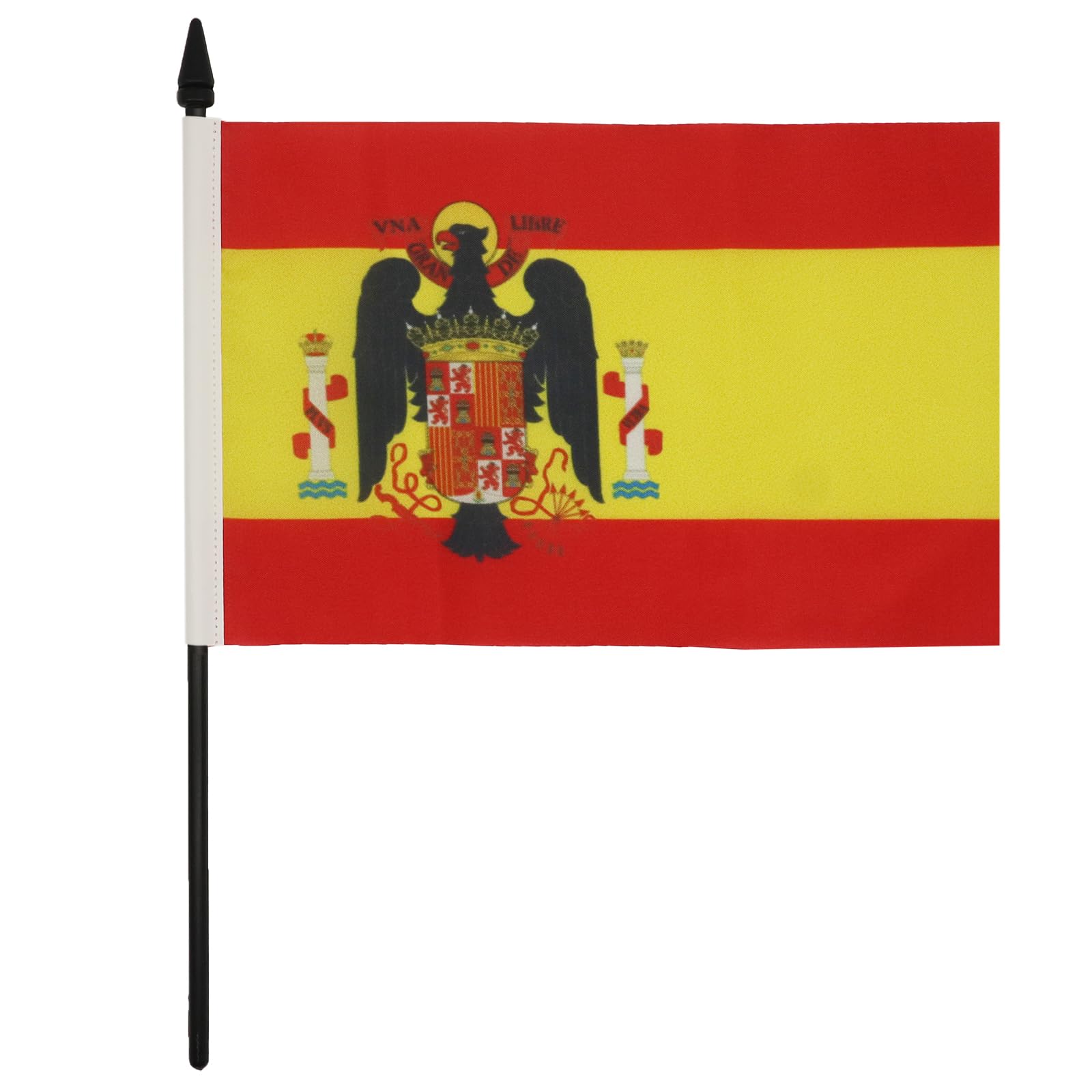 Francoist Spain 1945-1977 Miniature Desk Flag 5''x8'' (21x14cm) with Black Plastic Base - Historical Spanish Table Flag for Collectors, Office Decor & Political Memorabilia Display