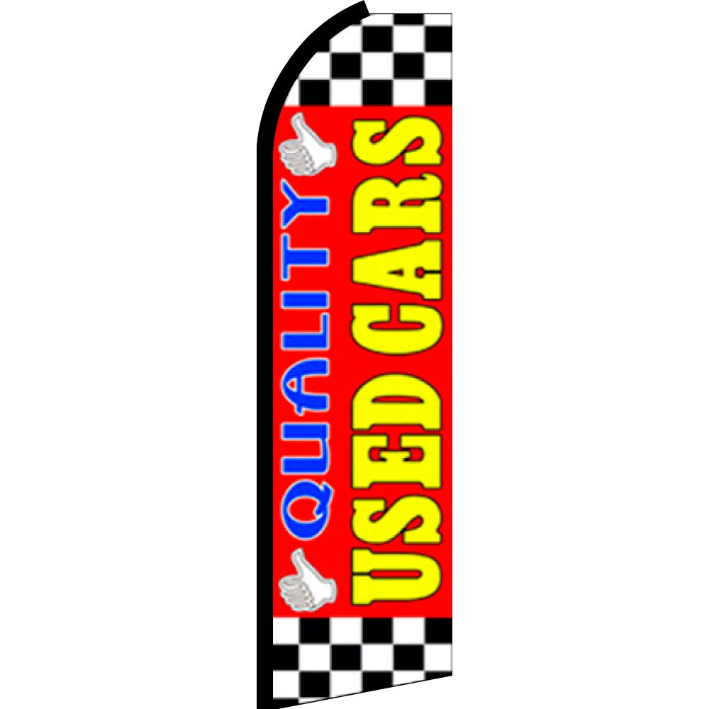 Premium Used Cars Feather Flag Bundle - 11.5' Red Checkered Flutter Flag with 15' Tall Flagpole & Ground Stake - Perfect for Car Dealerships, Auto Shows & Used Car Lot Advertising
