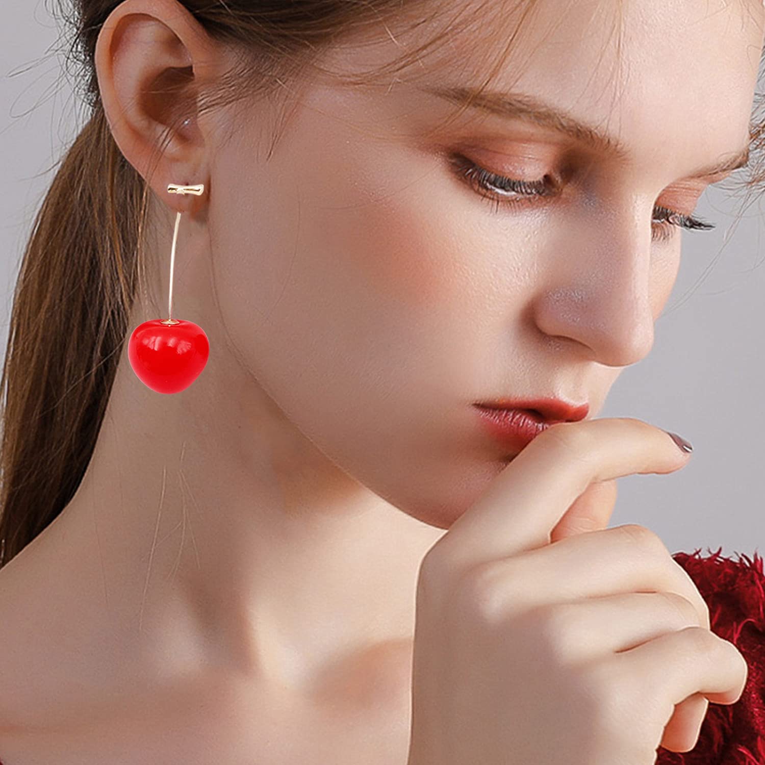 Realistic 3D Red Cherry Drop Earrings for Women - Cute Fruit Dangle Ear Jewelry, Sweet Fashion Accessories for Girls & Ladies | Perfect for Summer Outfits, Parties & Casual Wear