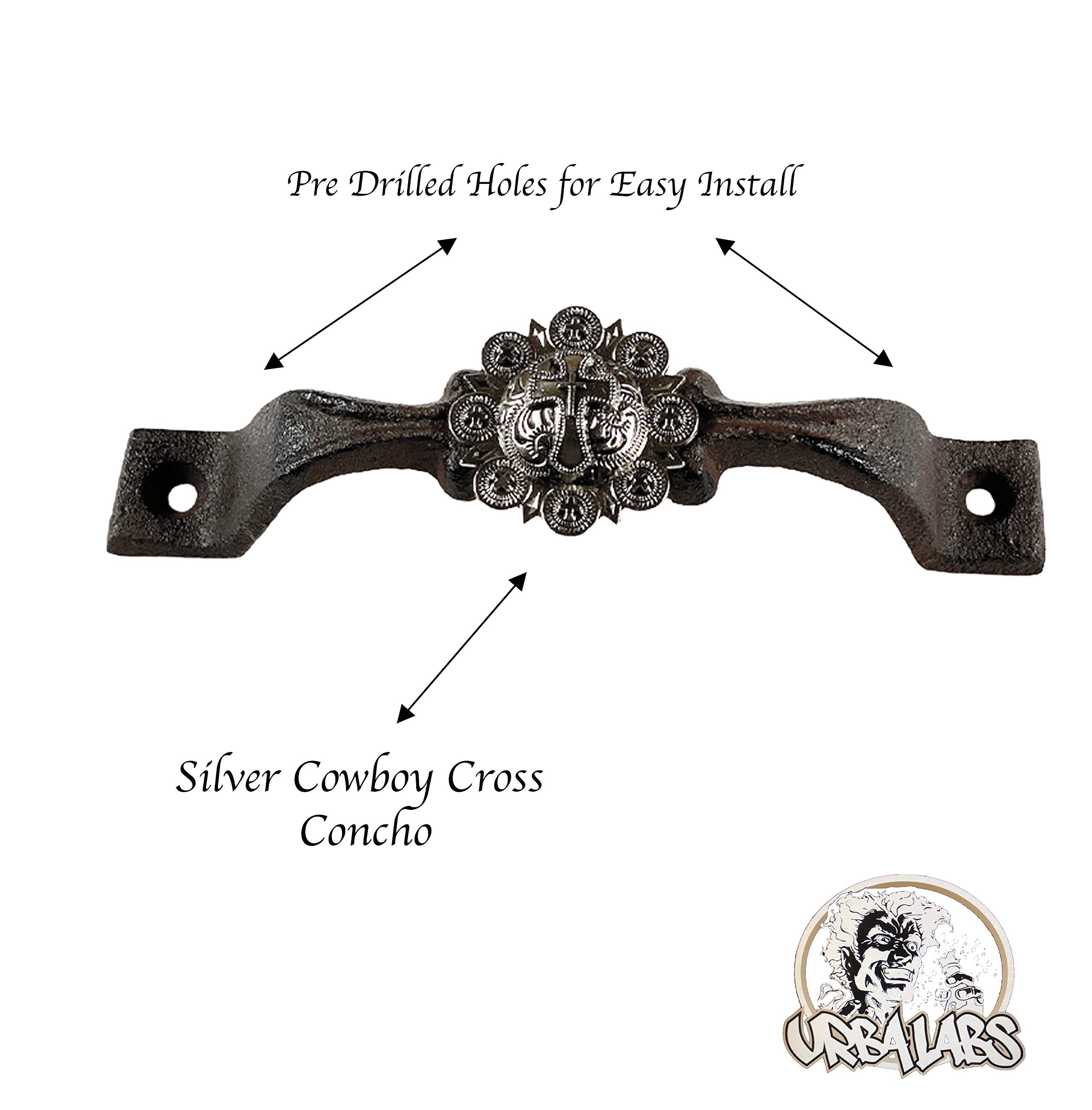Western Cross Cast Iron Cabinet Handles & Drawer Pulls - Rustic Farmhouse Kitchen Hardware for Cabinets & Drawers - Silver Concho Western Decor (2 Pack) - Perfect for Country Home, Ranch Style Kitchen & Cabinetry Upgrade