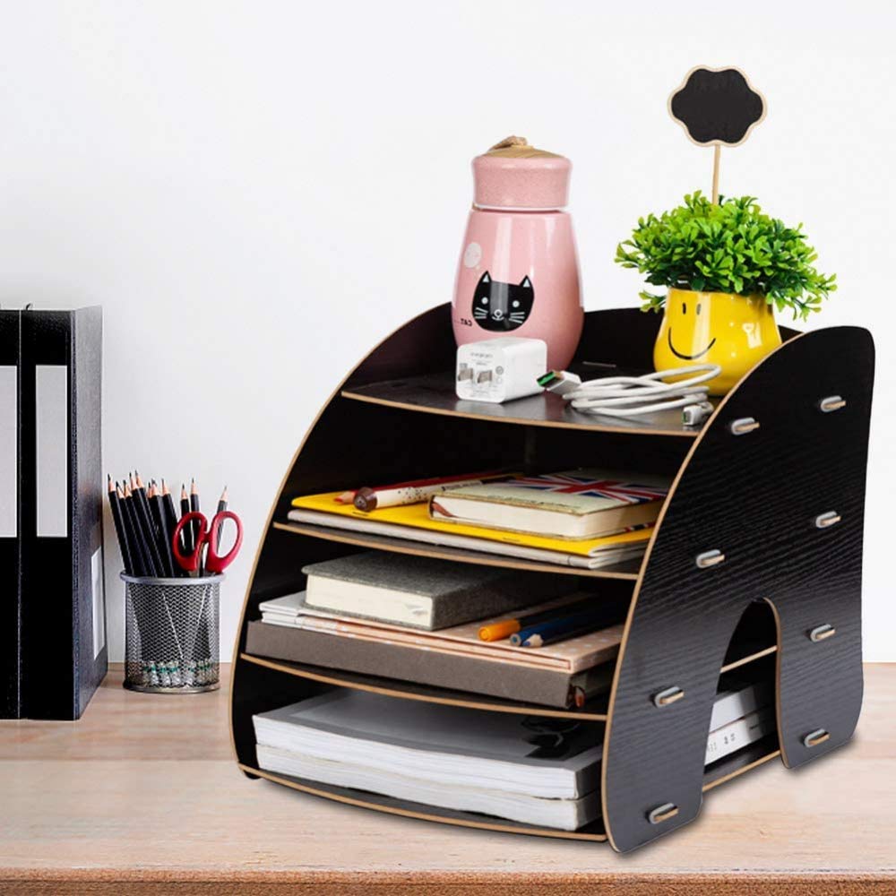 Qiuqiu Desktop Storage Box & Magazine Organizer - A4 File Holder with Multiple Layers & Compartments, Book Holder for Office, Home, School - Perfect for Desk Organization & Document Storage