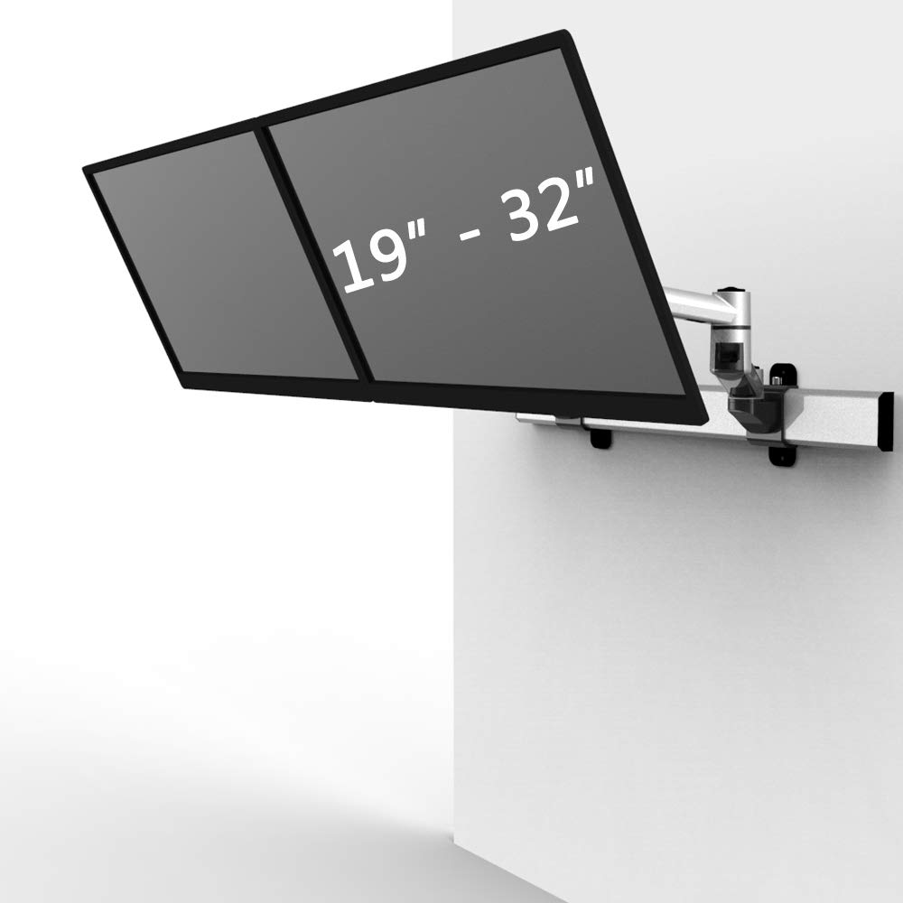 Dual Monitor Wall Mount with Adjustable Slide & Swivel Arms - Perfect for Home Office, Gaming Setup & Workspace Ergonomics