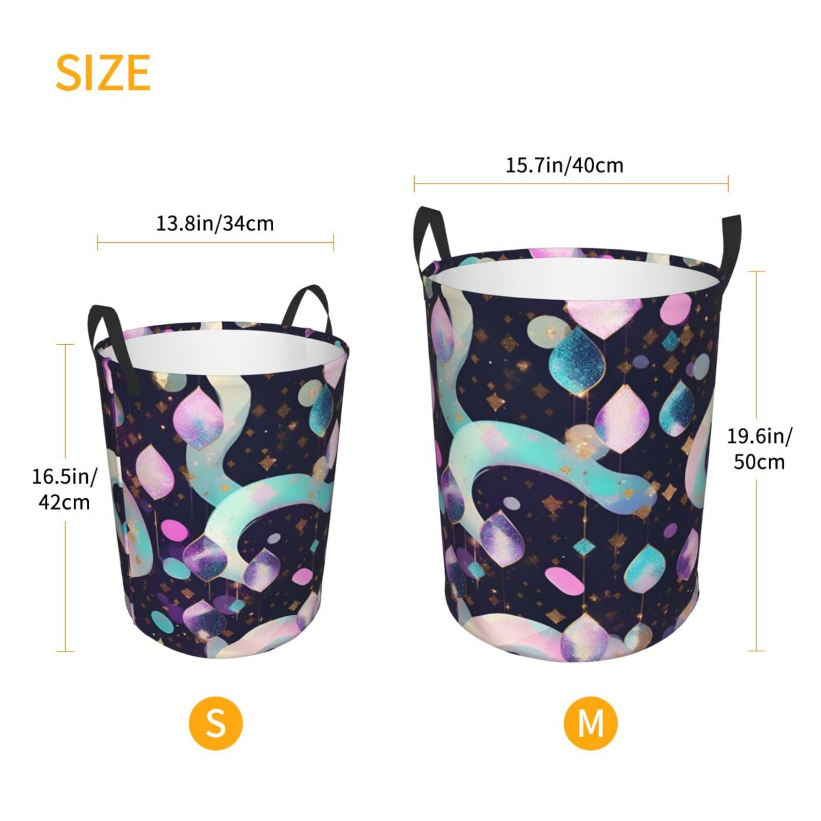 Sparkly Round Laundry Hamper with Stylish Print - Perfect for Storing Clothes, Toys & Books | Ideal for Bedroom, Nursery & Dorm Organization