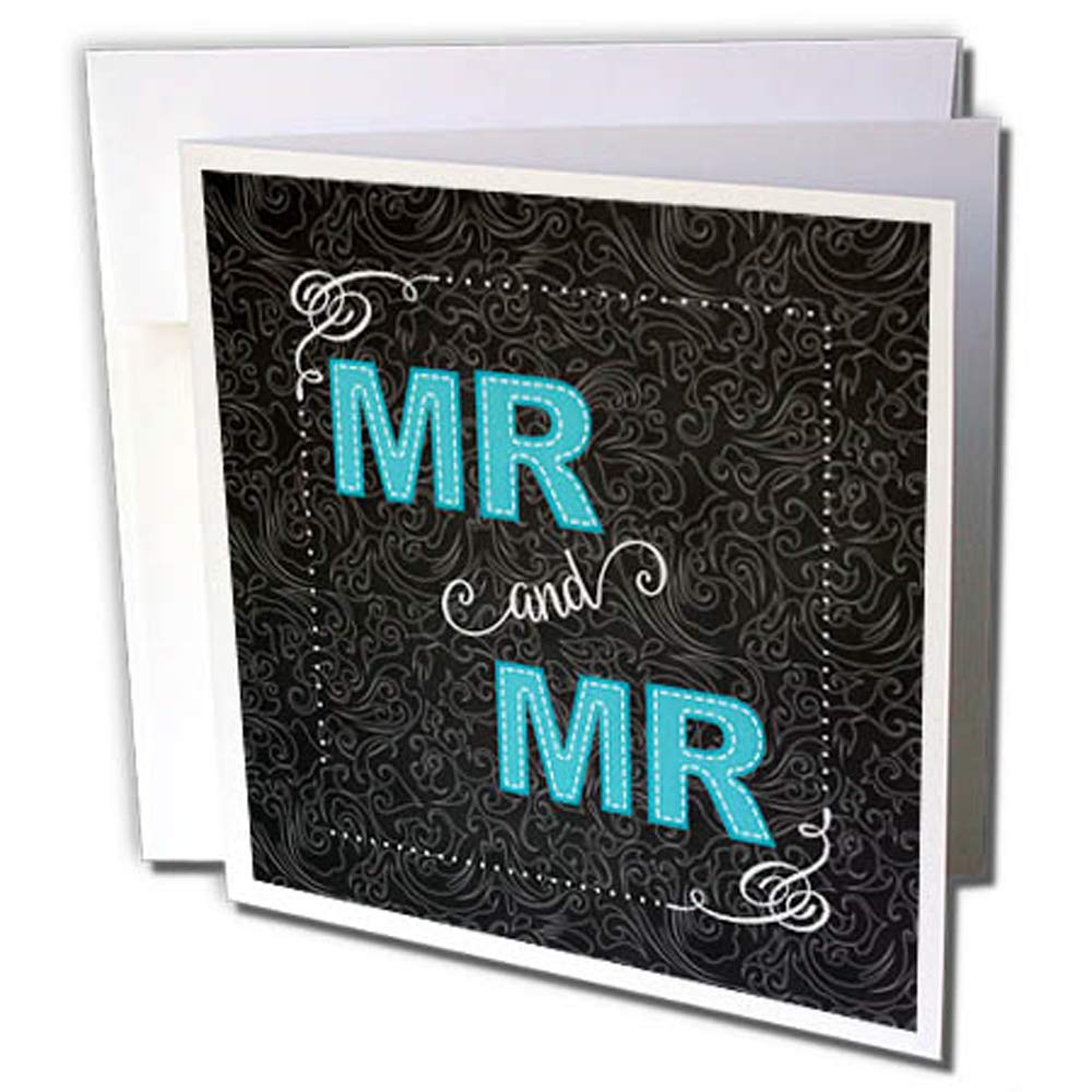 Mr and Mr Gay Wedding Greeting Cards - 12 Pack Turquoise Blue & Chalkboard Theme - Perfect for Same-Sex Weddings, Anniversaries & LGBTQ+ Celebrations