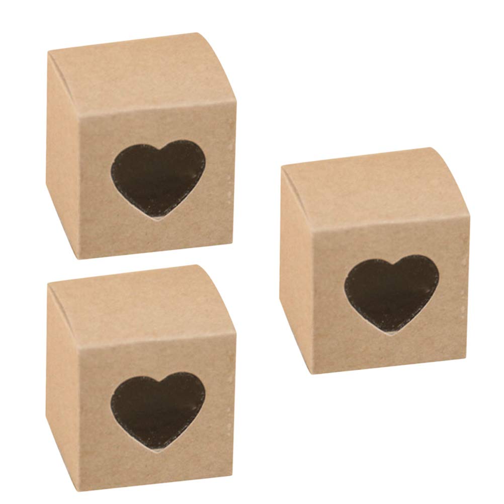 50 Pcs Kraft Candy Boxes with Heart Window - Wedding Cupcake Favor Boxes for Parties