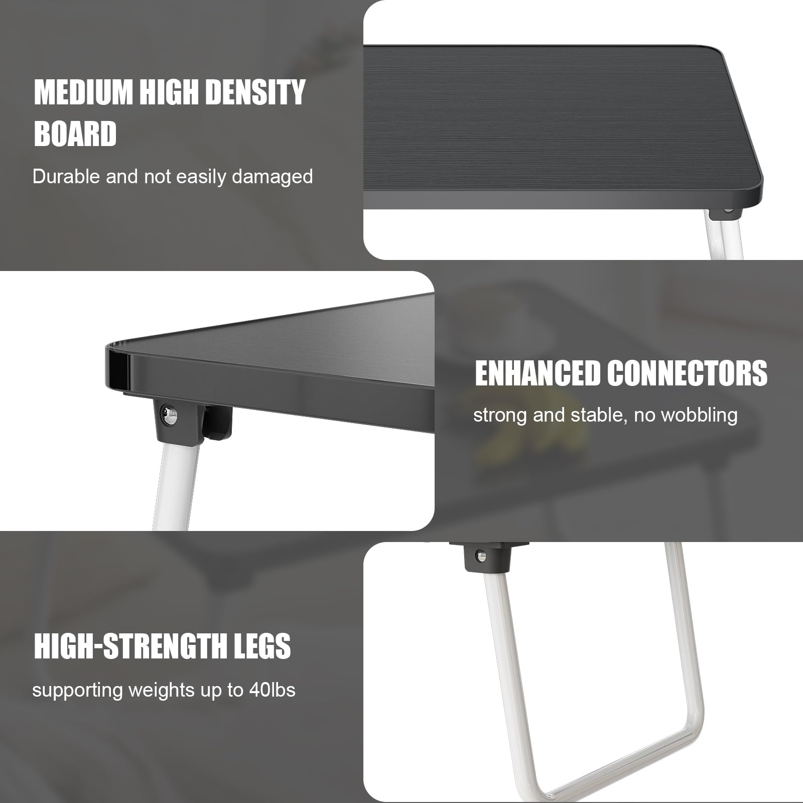 Foldable Laptop Desk for Bed & Couch - Portable Adjustable Lap Tray with Folding Legs, Lightweight Mini Table Stand for Working, Reading, Writing & Breakfast Serving (Black) - Perfect for Home Office, Dorm Room & Cozy Workspaces