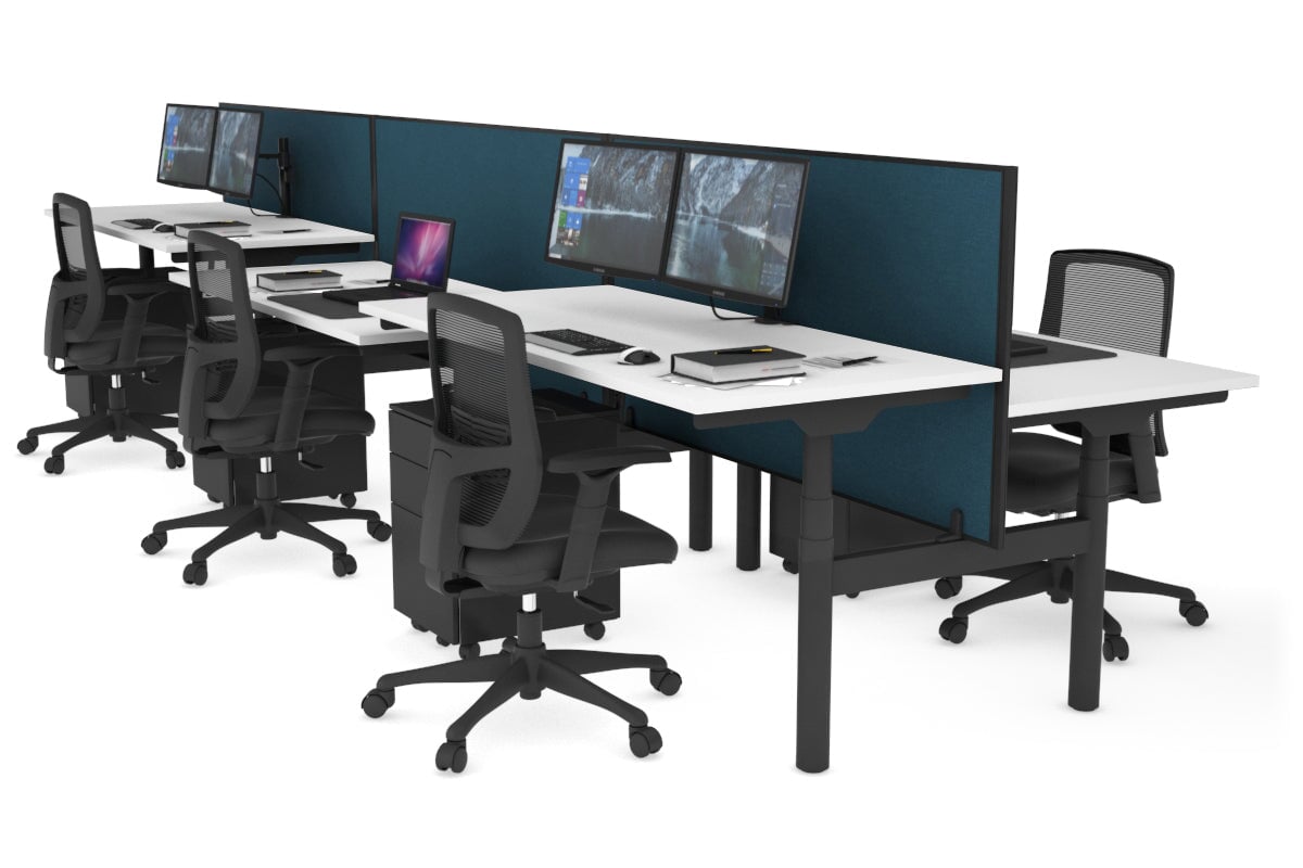 Flexi Premium Height Adjustable 6-Person H Bench Workstation - Black Frame [1600L x 700W] - Ideal for Office, Coworking Spaces & Home Offices