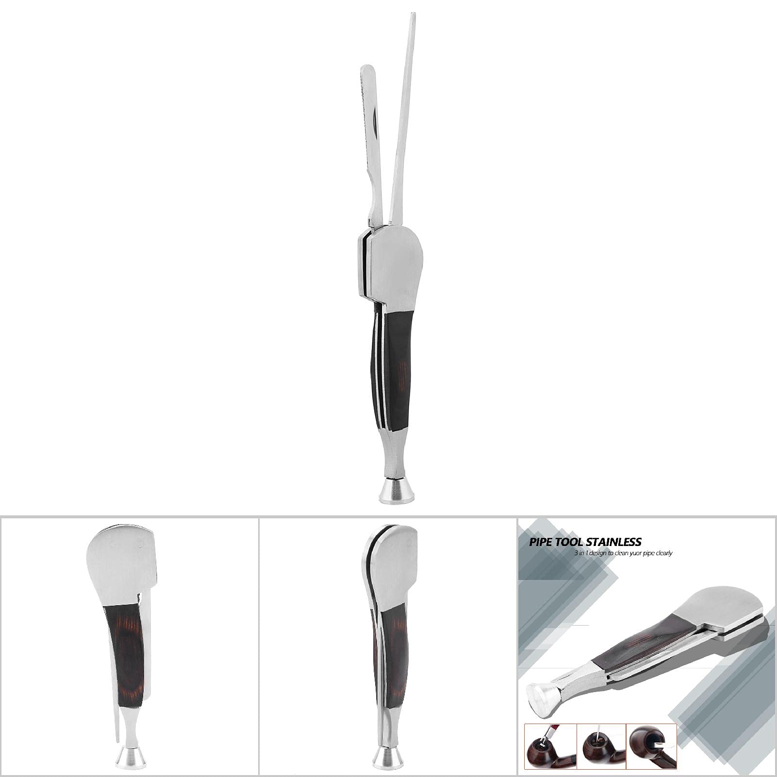 3-in-1 Stainless Steel Smoking Pipe Tool Set - Scraper, Tamper & Nozzle Cleaner for Wooden Tobacco Pipes | Multi-Functional Pipe Accessories Kit (Blackwood) | Perfect for Pipe Maintenance & Smoking Enthusiasts