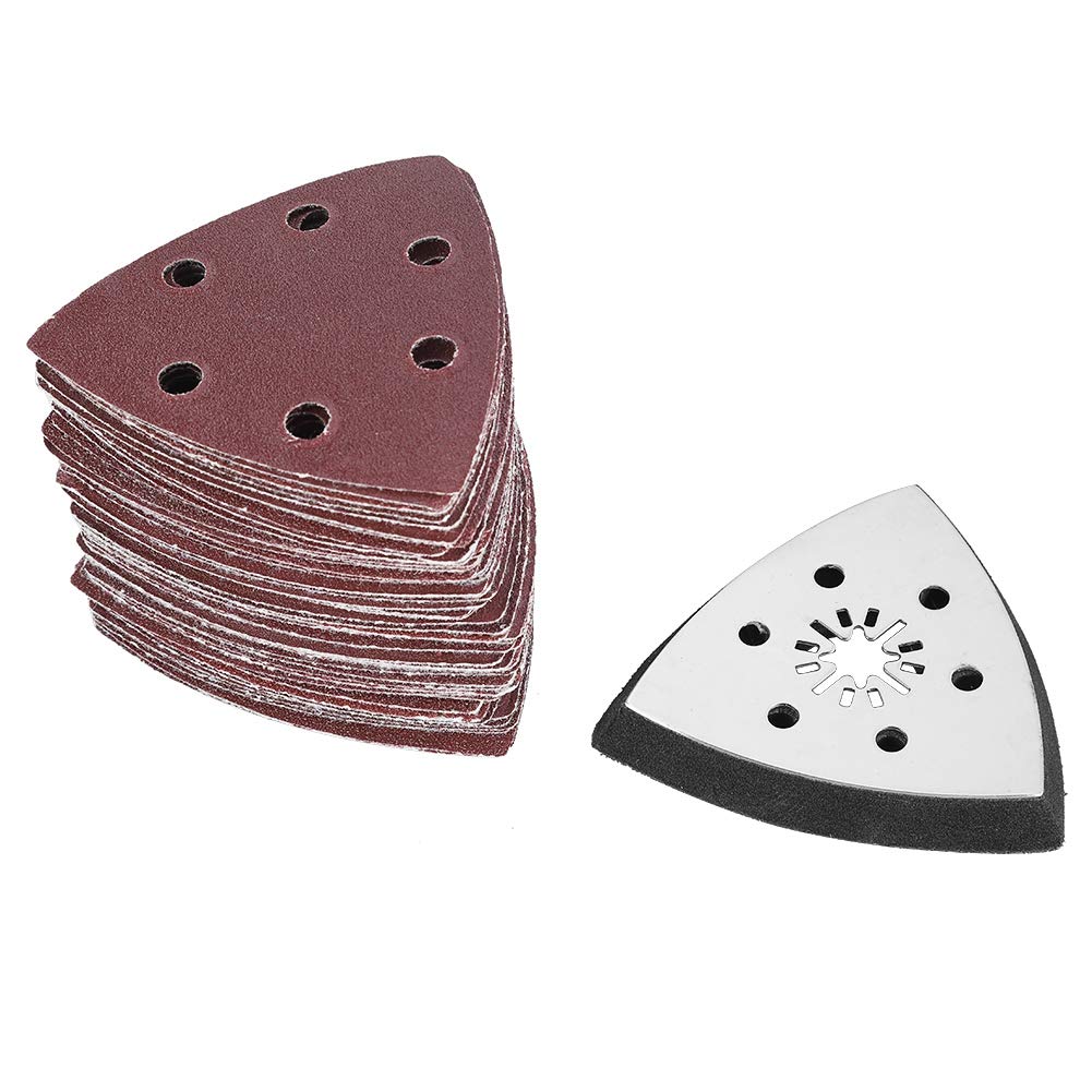 60Pcs 90mm Triangle Sanding Pads with 6 Holes | Hook and Loop Oscillating Tool Sandpaper for Wood, Plastic & Rubber | Perfect for DIY Projects, Furniture Refinishing & Surface Preparation